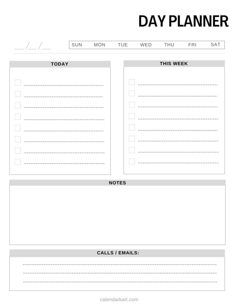 Printable Daily Planner Template | Calendarkart