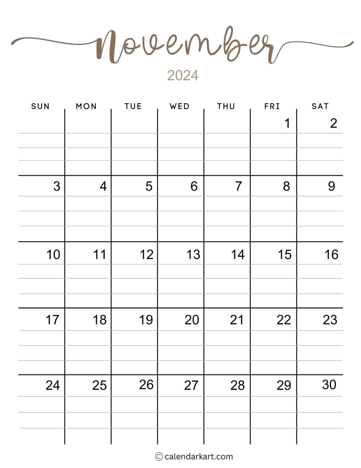 38 printable november 2024 calendars | free pdf - CalendarKart