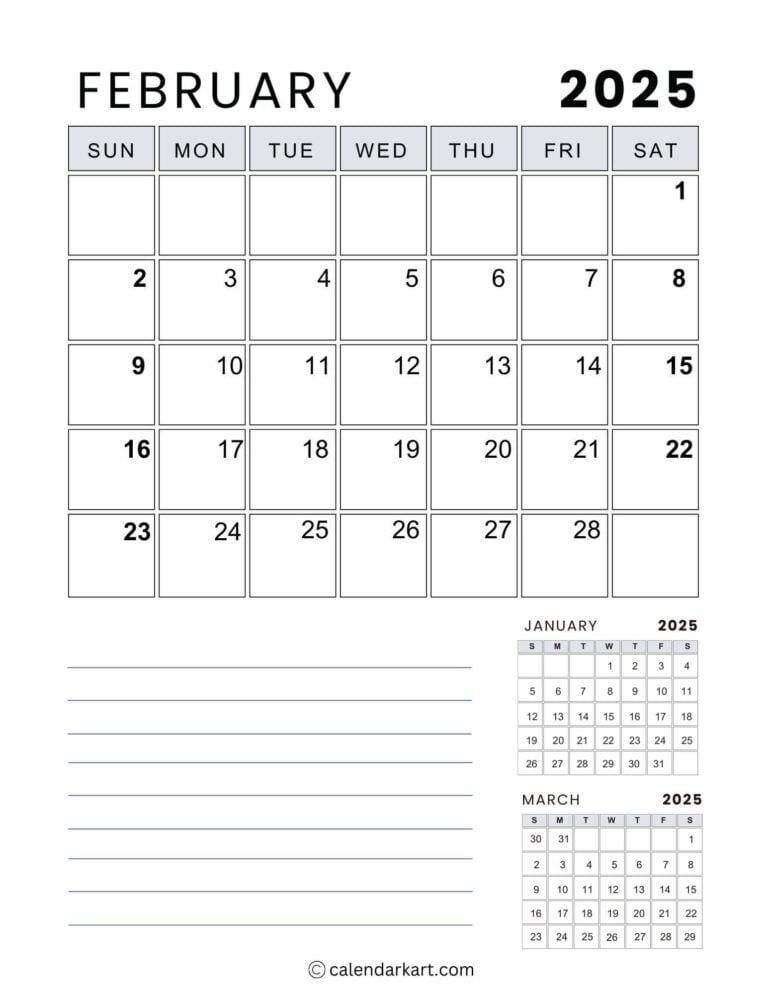 Free Cute printable February 2025 Calendar CalendarKart