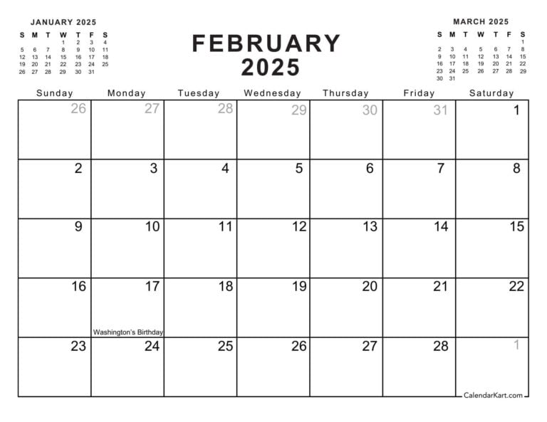 Free Cute printable February 2025 Calendar CalendarKart
