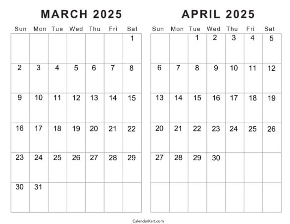 Printable March April 2025 Calendar | Calendarkart