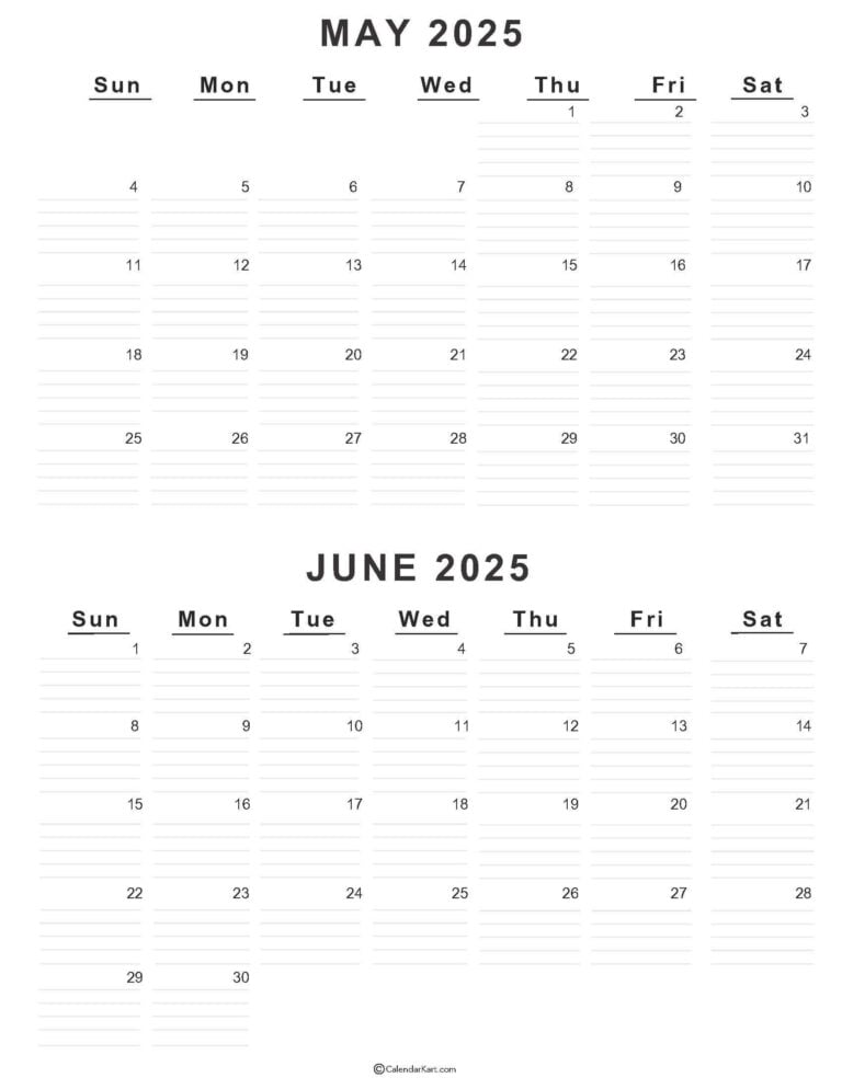Printable May June 2025 Calendar Templates | Calendarkart
