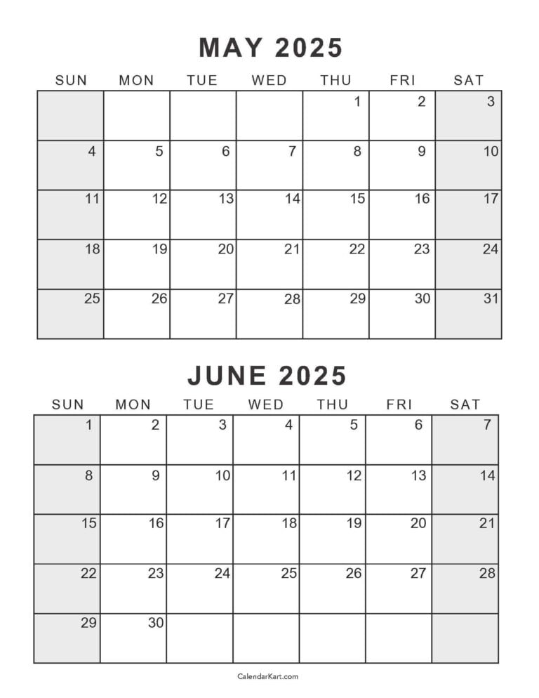 Printable May June 2025 Calendar Templates | Calendarkart