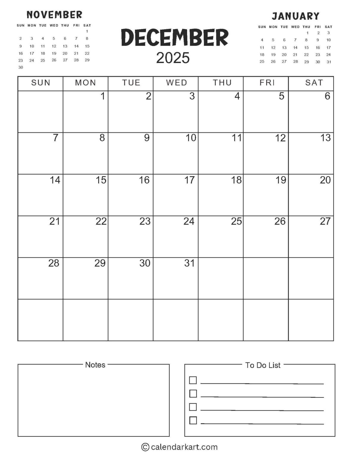 printable december 2025 calendars | free pdf - CalendarKart