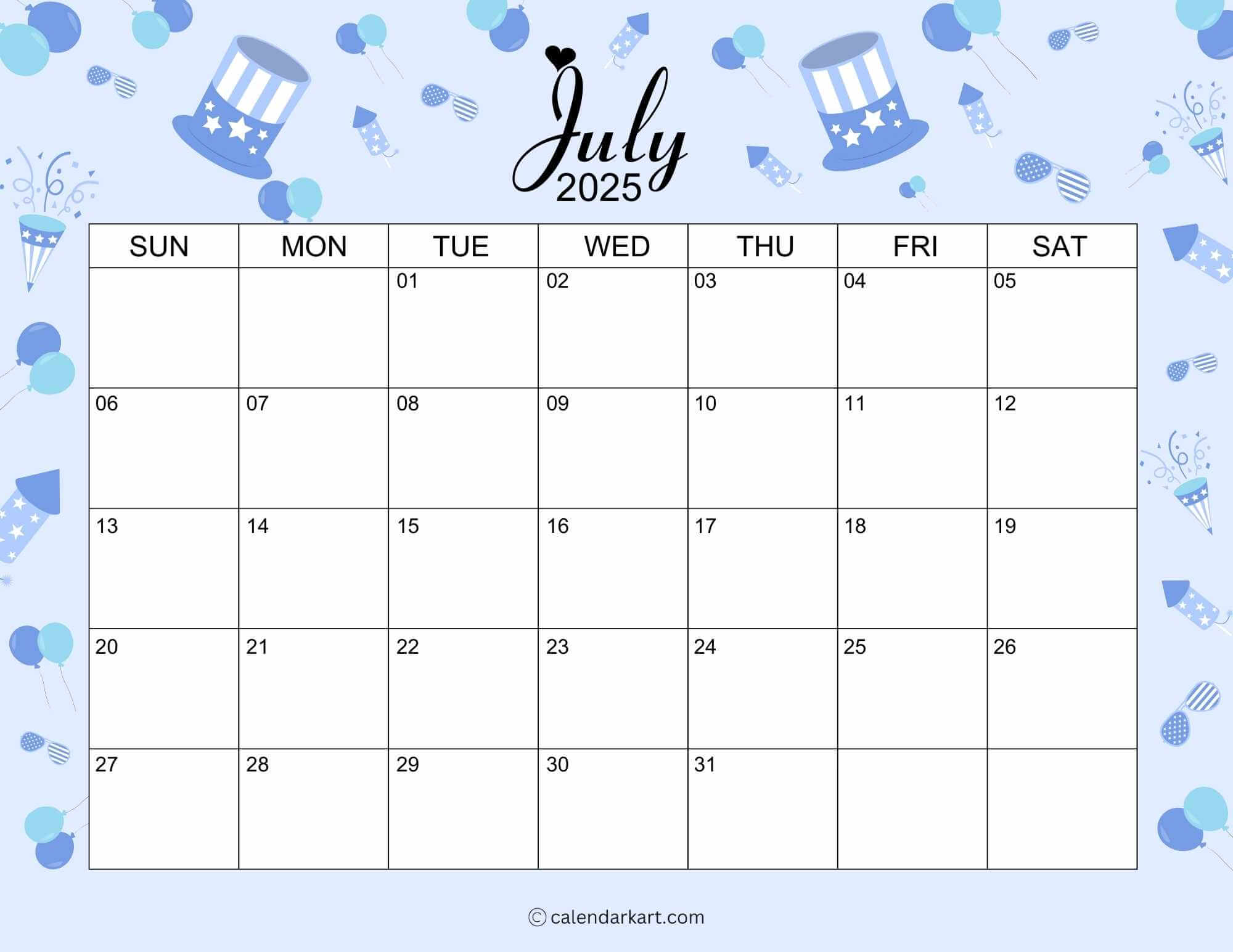 July Printable Calendar 2025 1