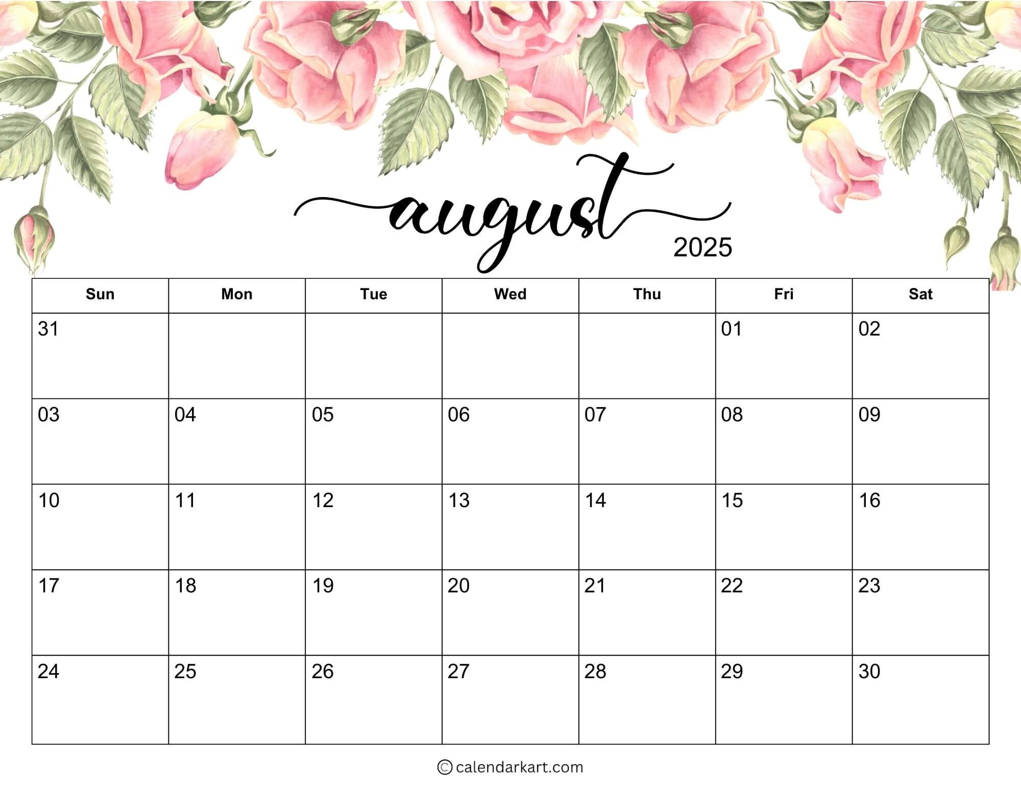August 2025 Floral Calendar 1