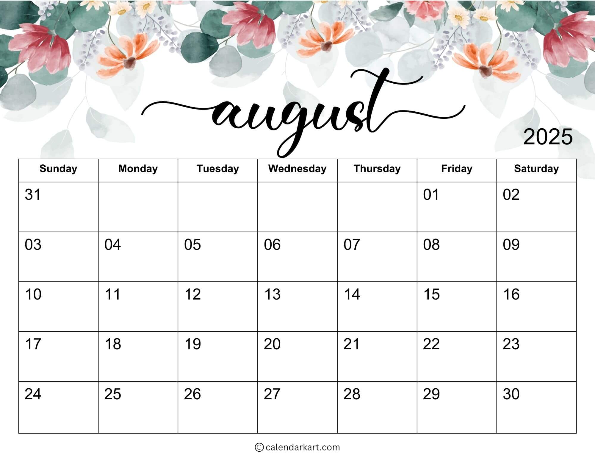 August 2025 Floral Calendar 2
