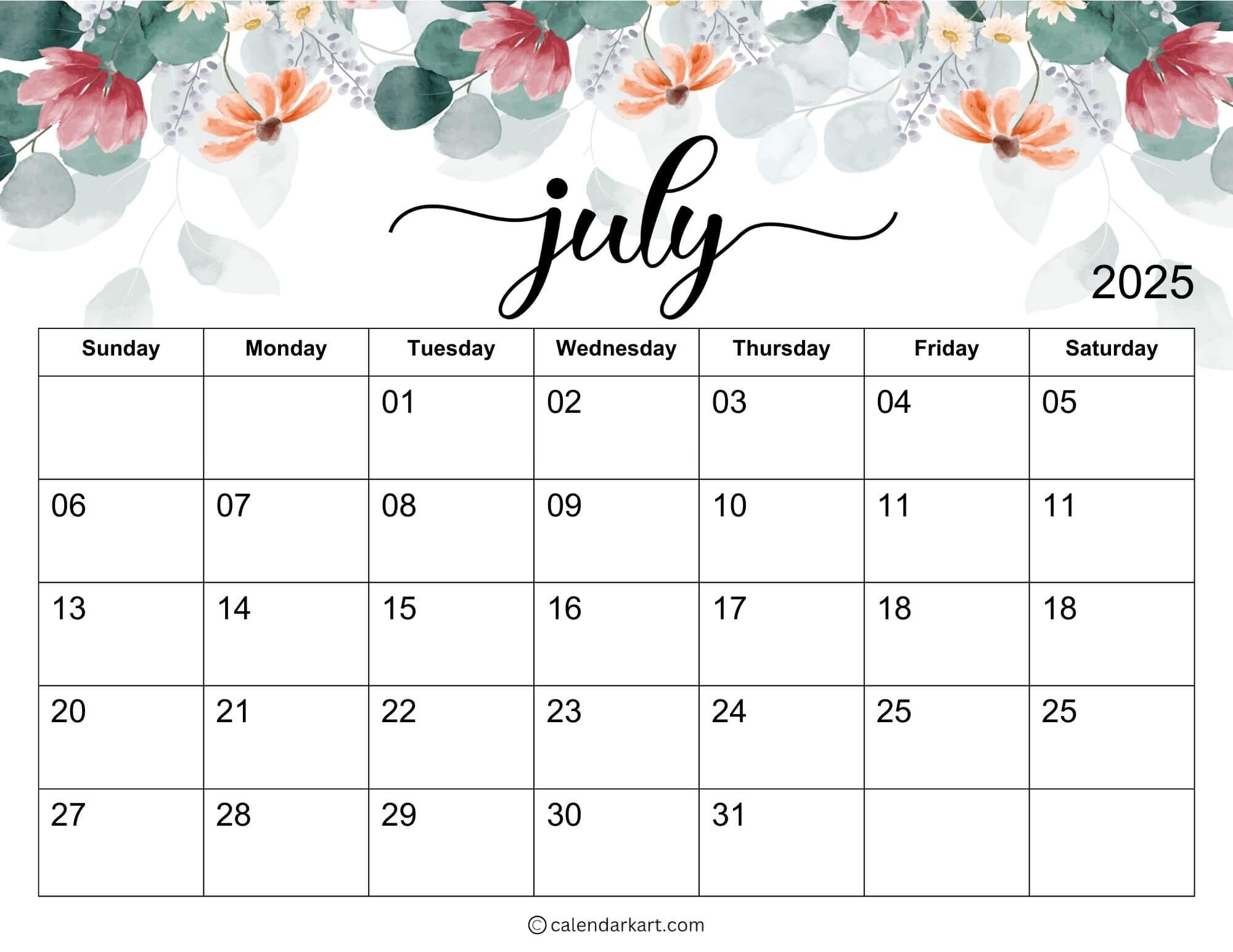 July 2025 Floral Calendar 2