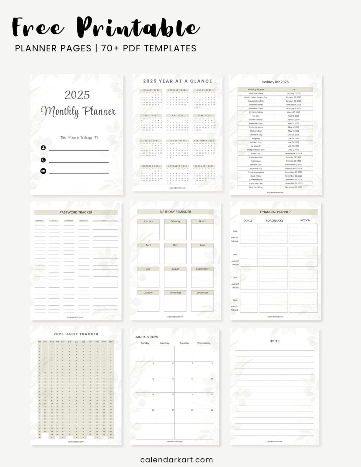 Free Printable 2025 Planner PDF CalendarKart Free printable 2025 planner pdf calendarkart