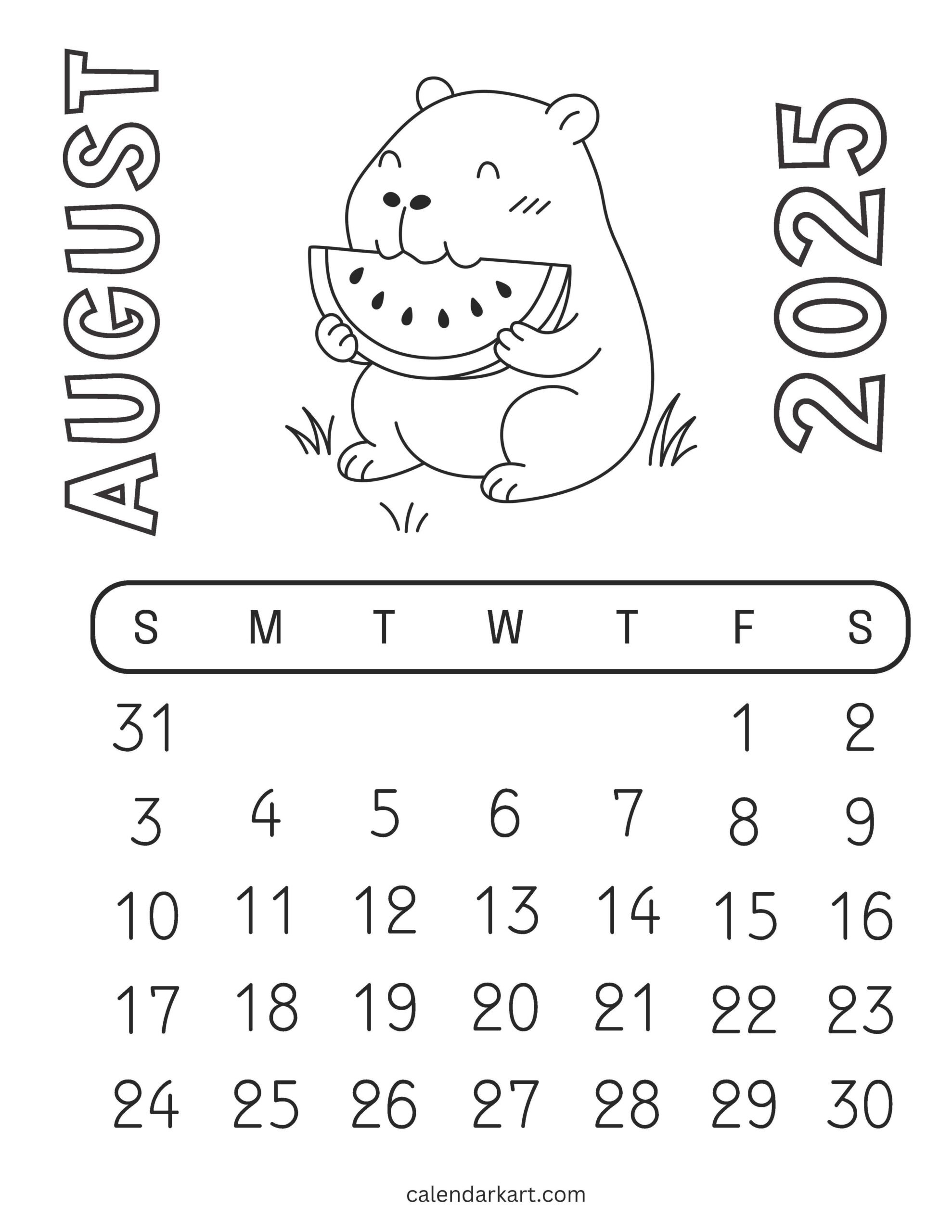 Aesthetic August 2025 Calendar Coloring