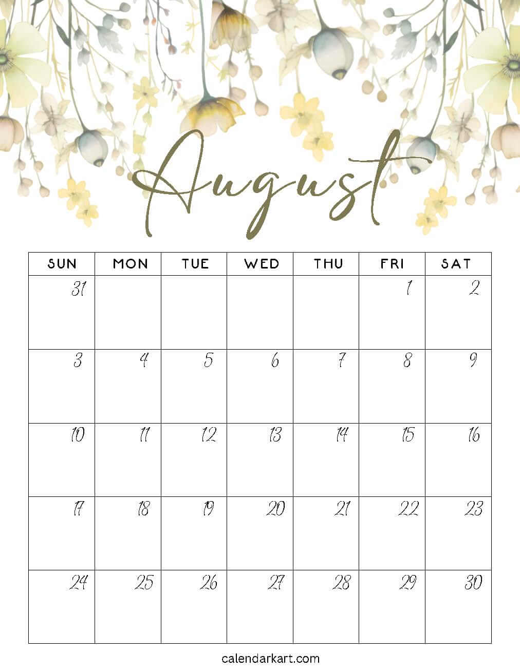 August 2025 Calendar Floral 1