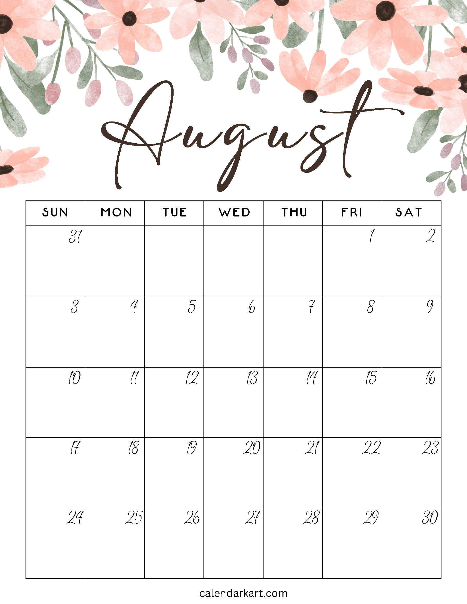 August 2025 Calendar Floral 2