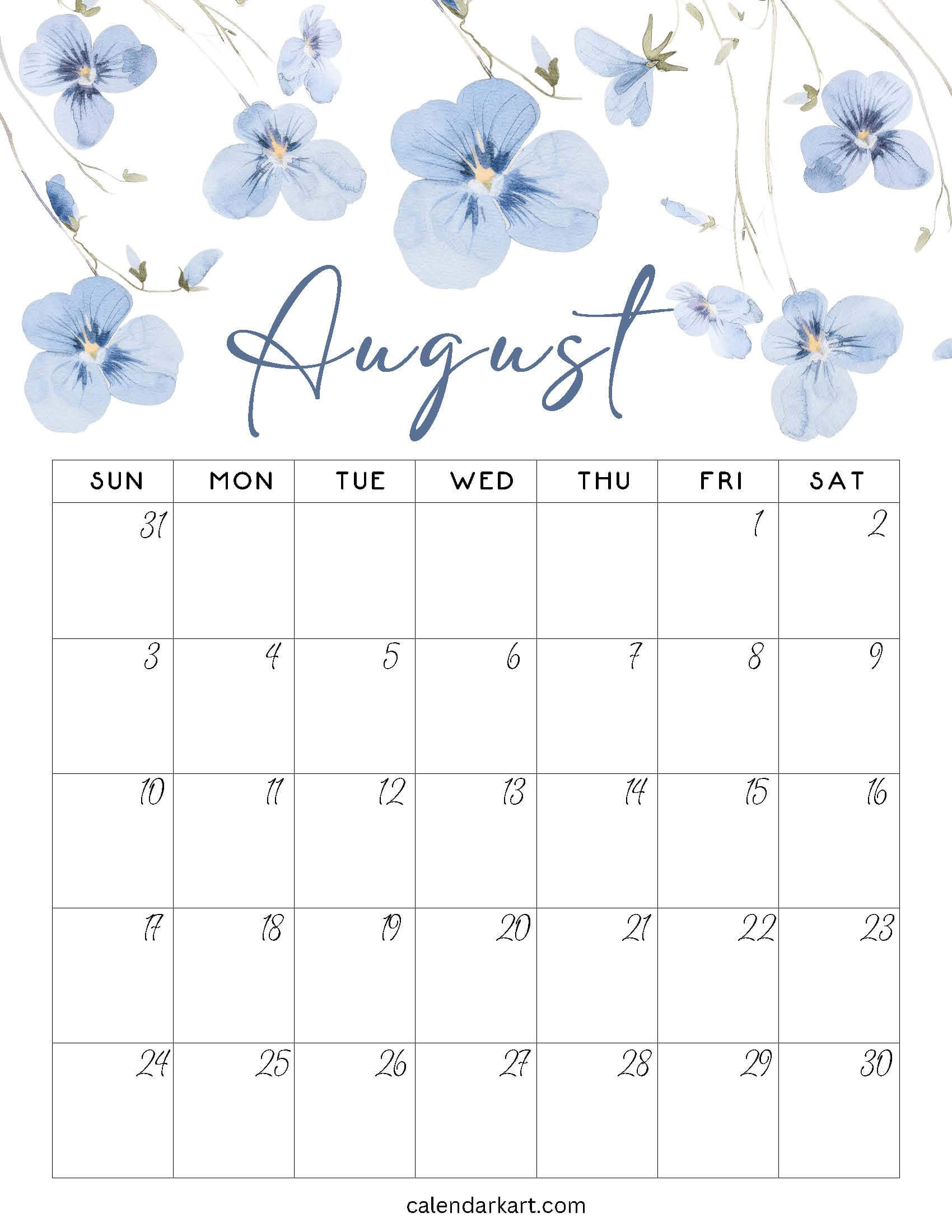 August 2025 Calendar Floral 3