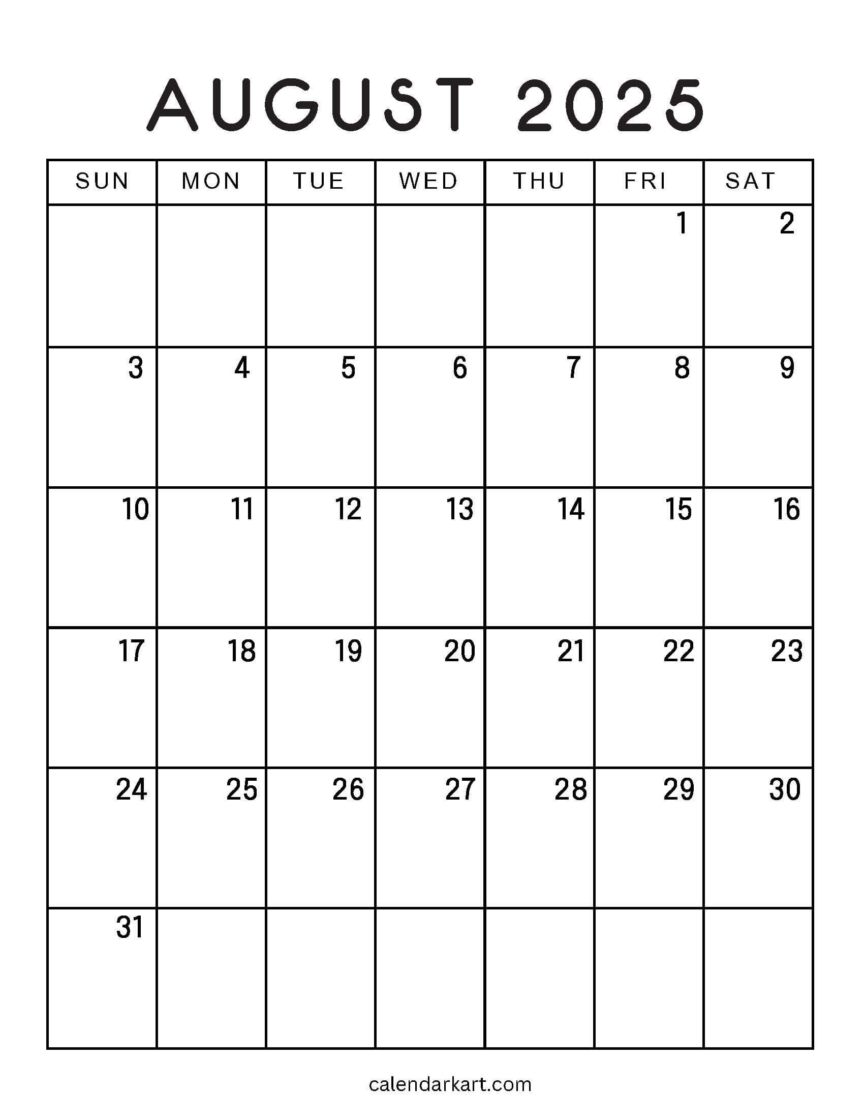 August 2025 Large Format Calendar