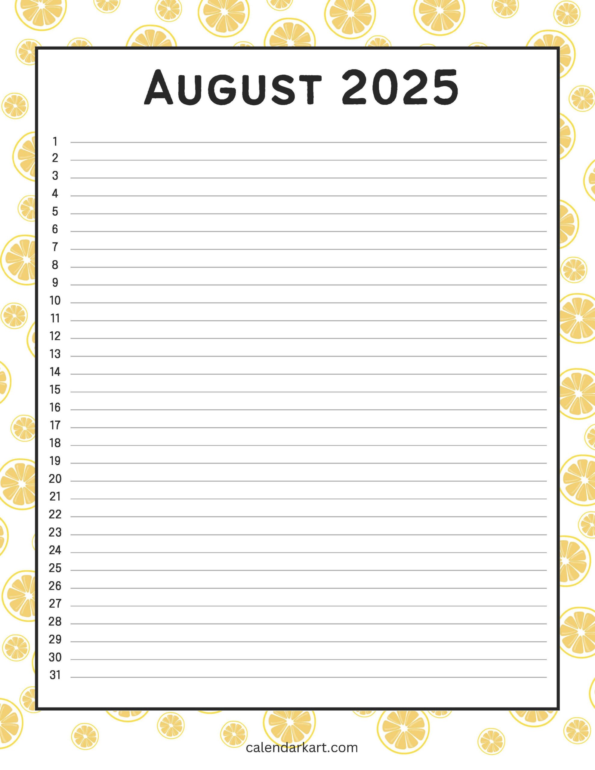 August 2025 Perpetual Calendar