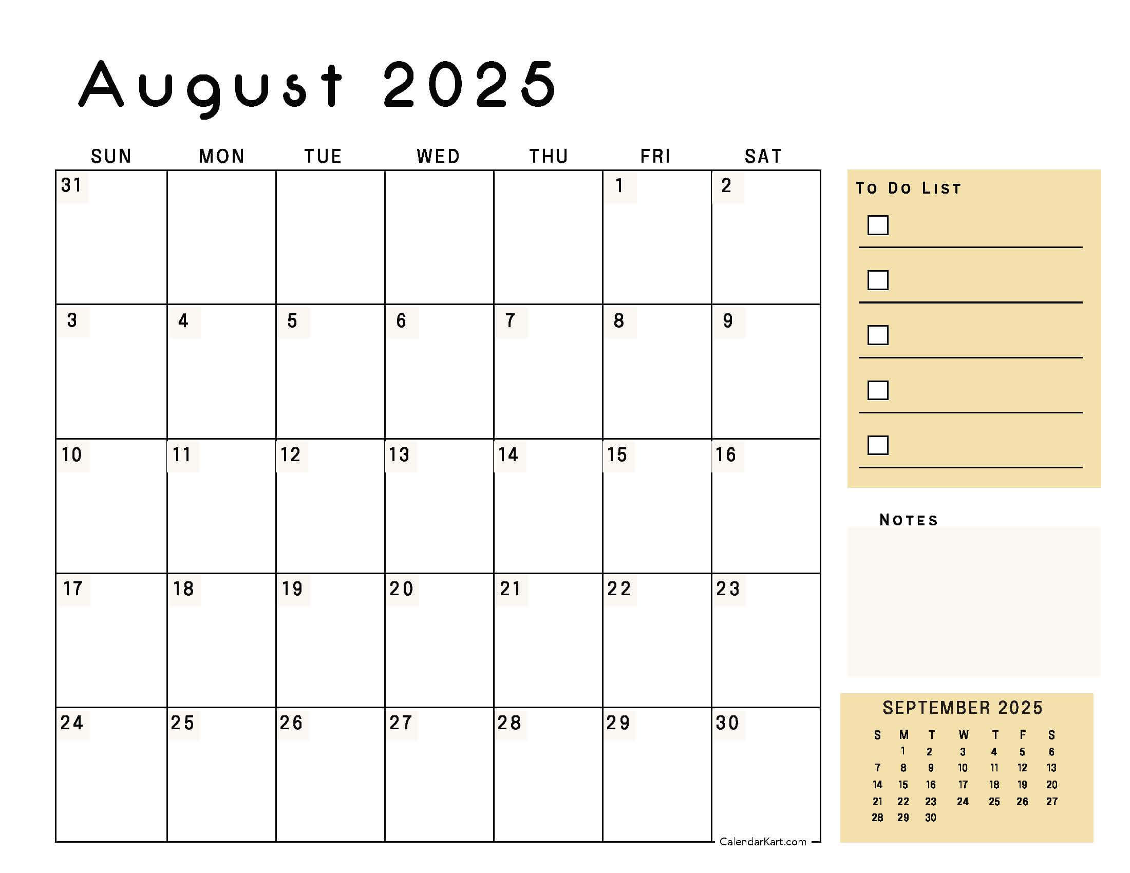 August 2025 Planner Calendar