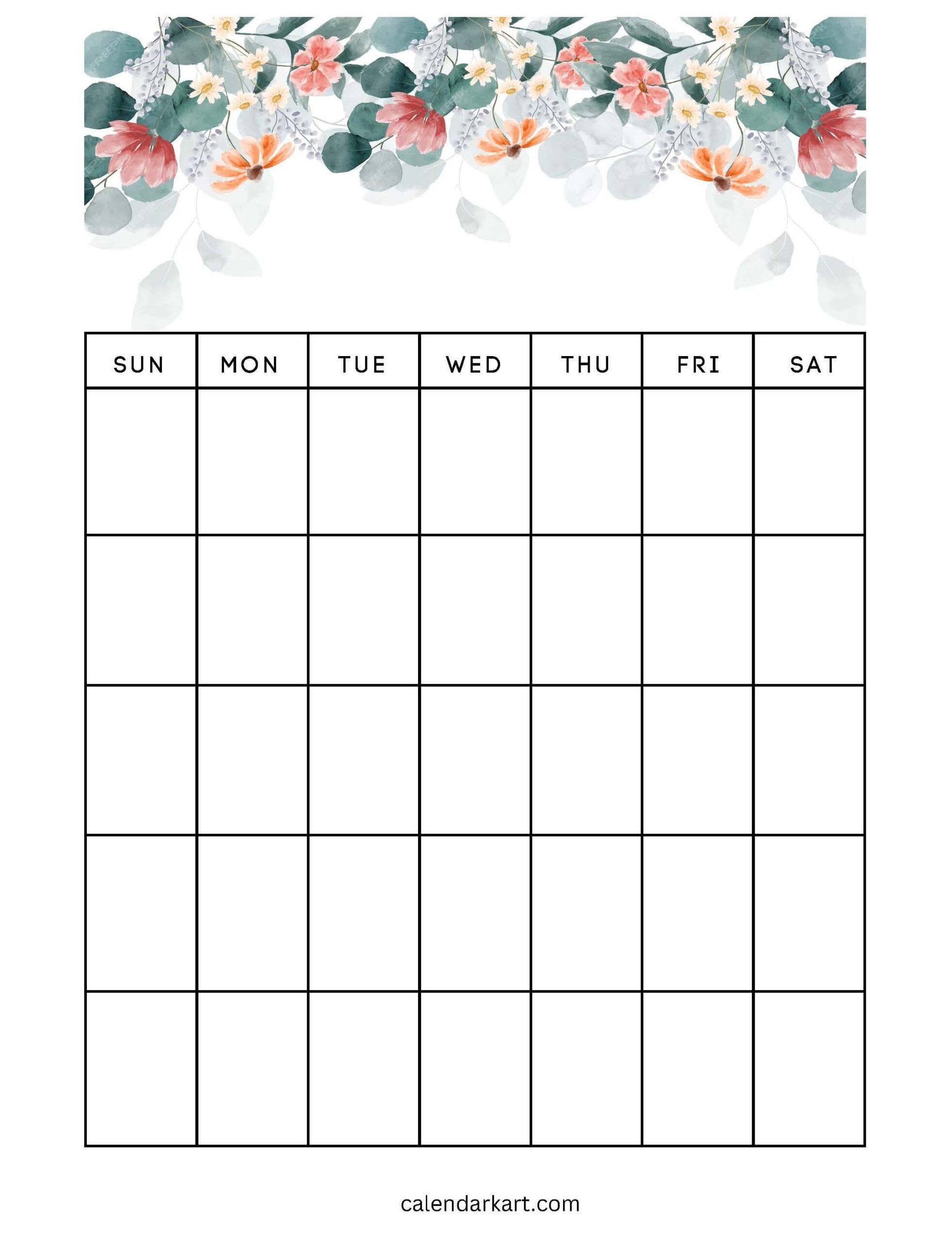 Blank Floral Calendar Template