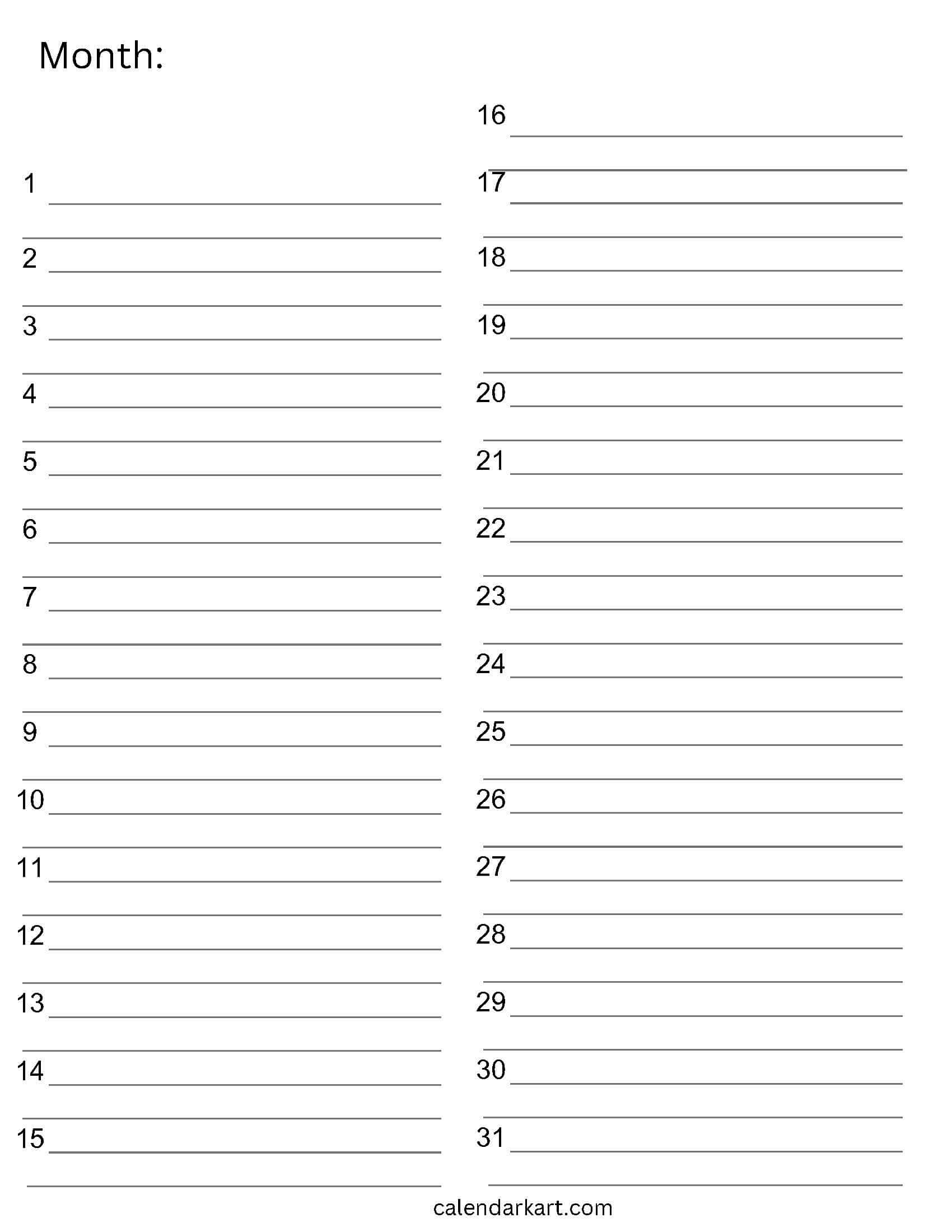 Blank calendar List View