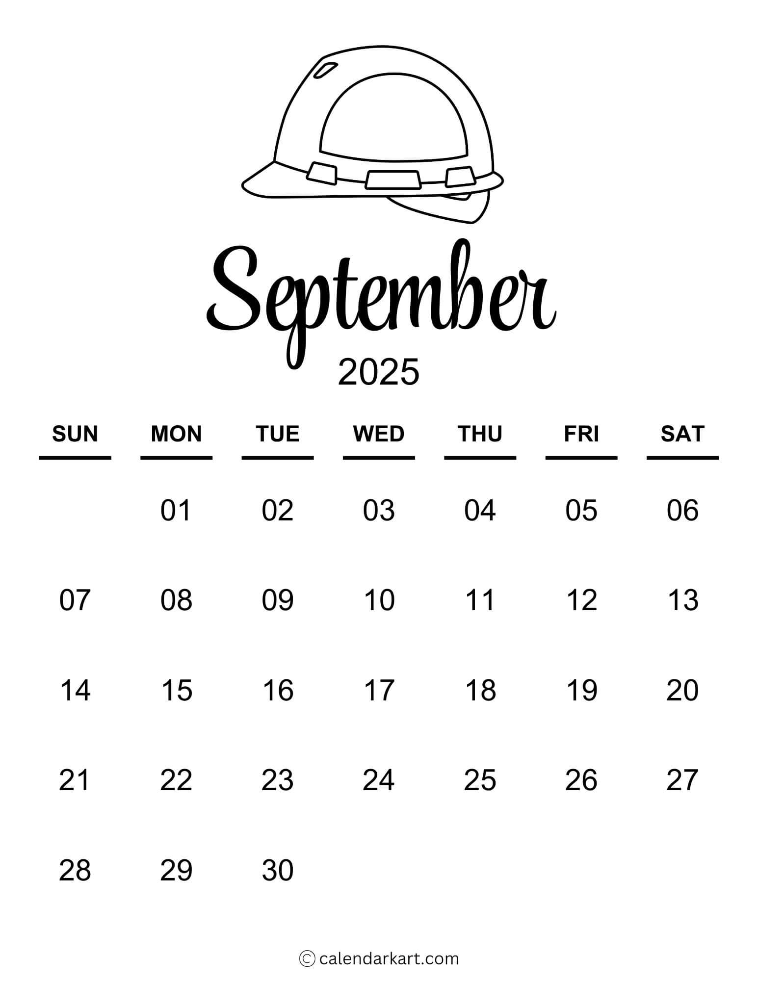 Cute September 2025 Calendar Labor Day Coloring