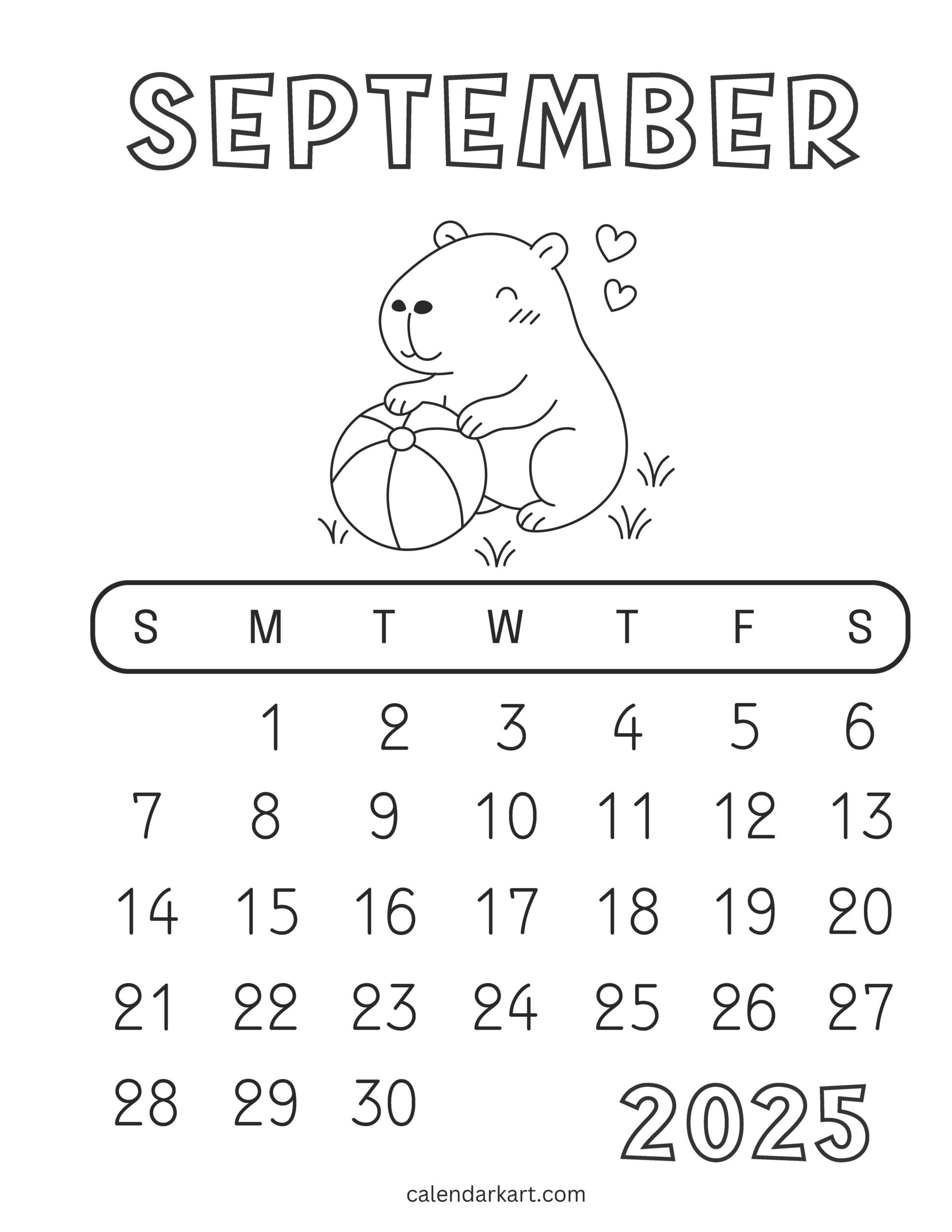 Cute September 2025 Coloring Calendar 4
