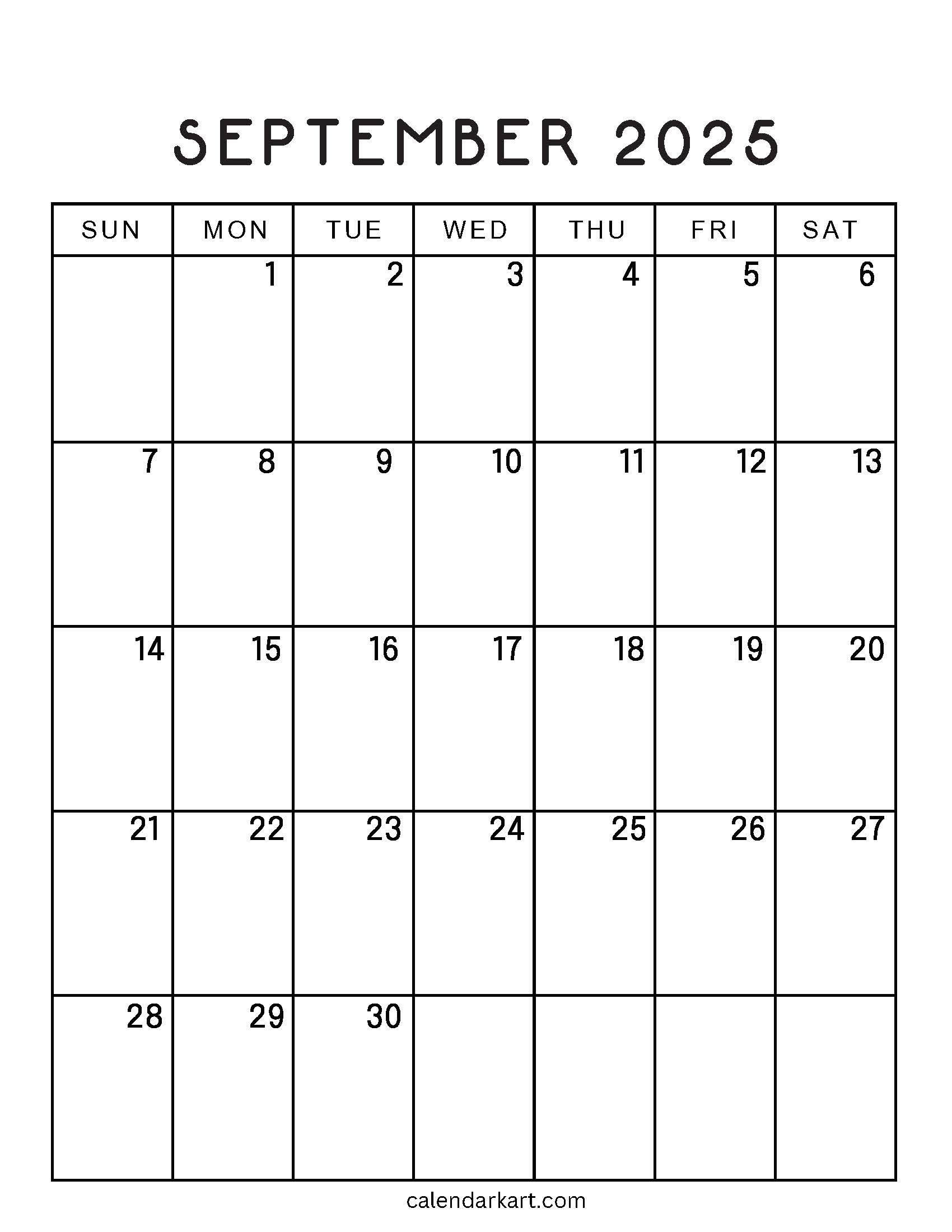 September 2025 Calendar Large Format