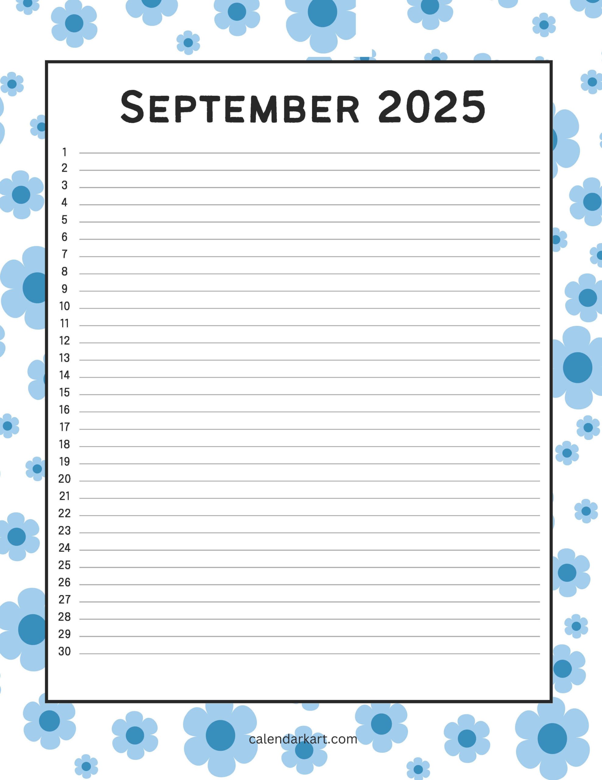 September 2025 Calendar Perpetual