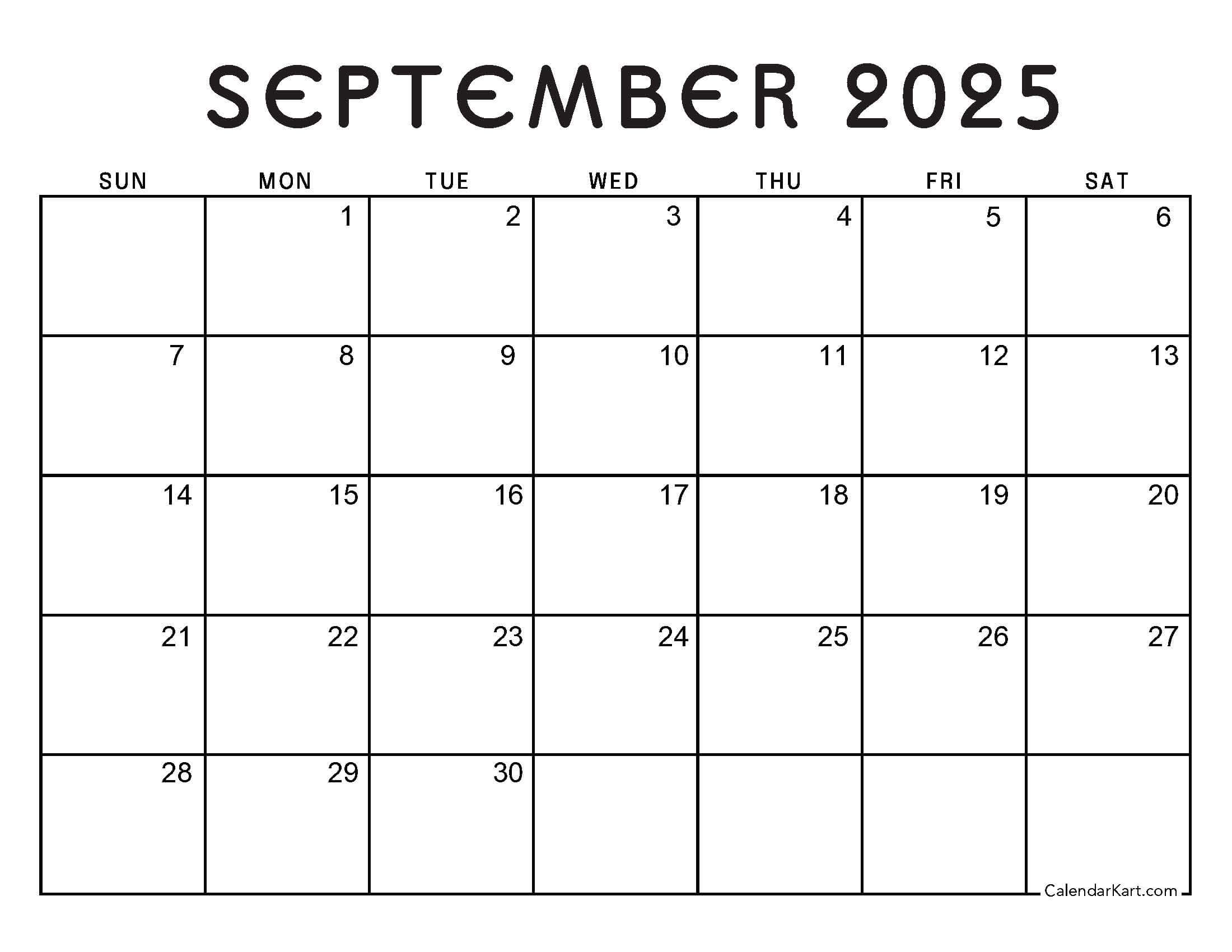 September 2025 Calendar Standard