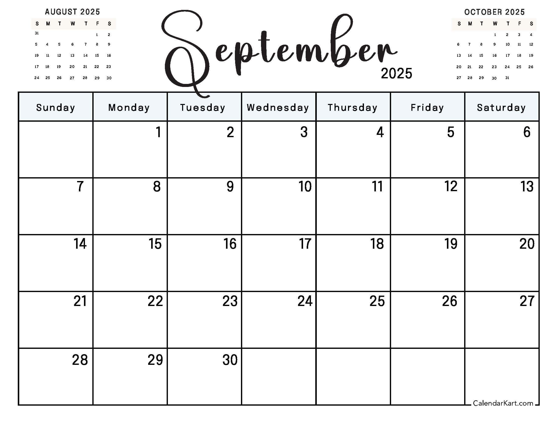 September 2025 Calendar with 2 Months Overview