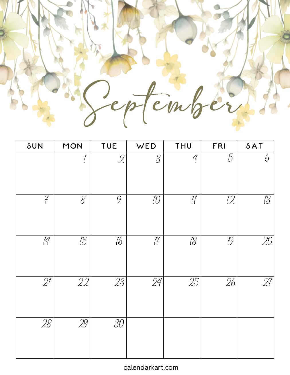 September 2025 Floral Calendar 1
