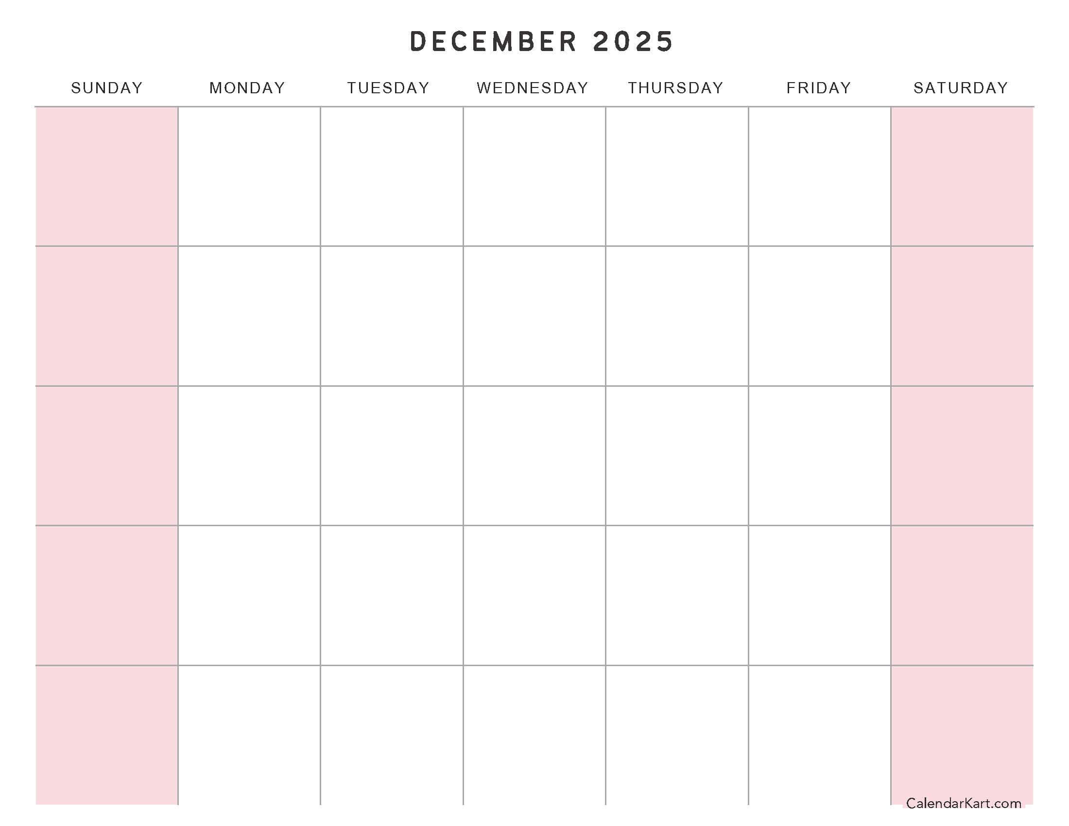 Blank December 2025 Large Sized