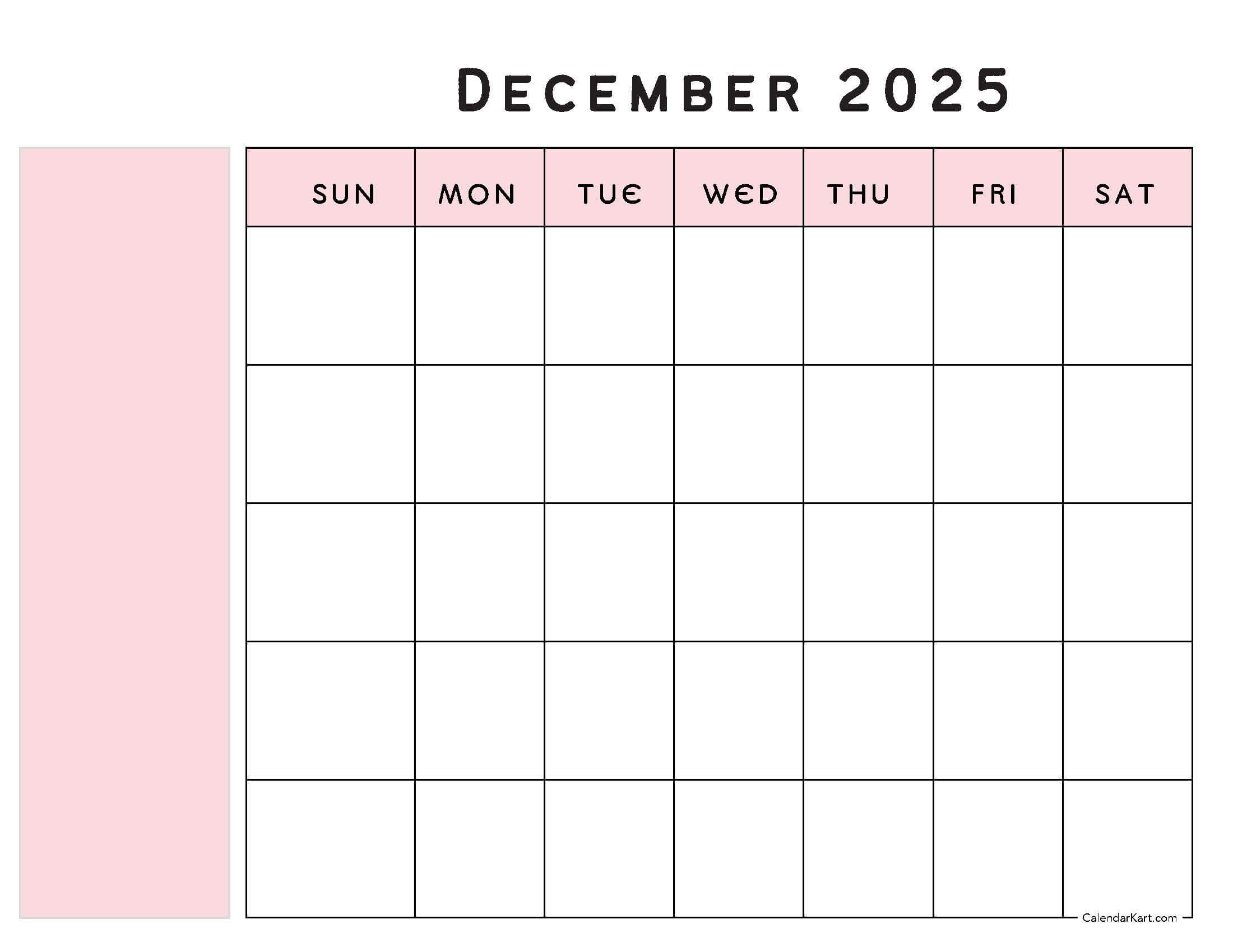 Blank December 2025 with Notes