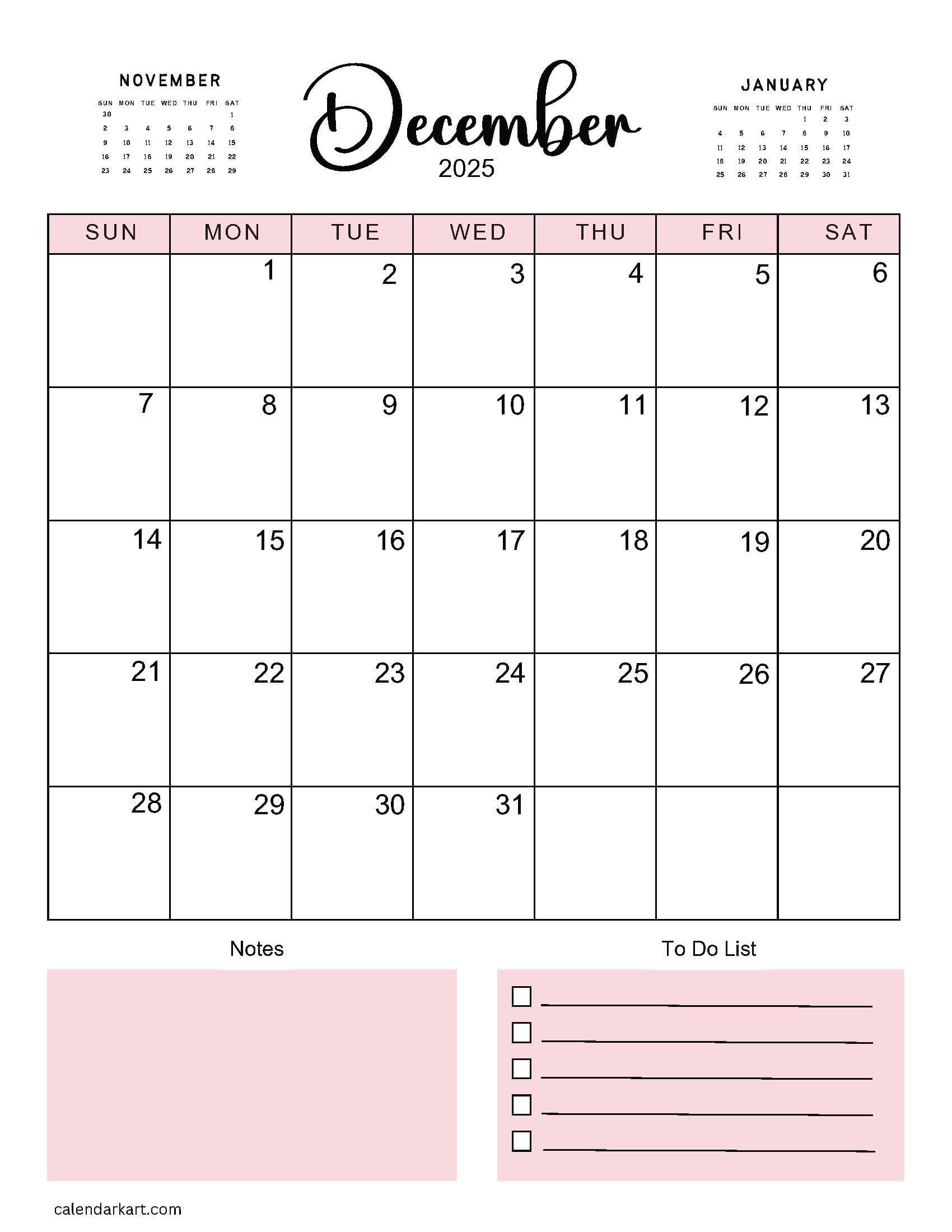 December 2025 Calendar Planner
