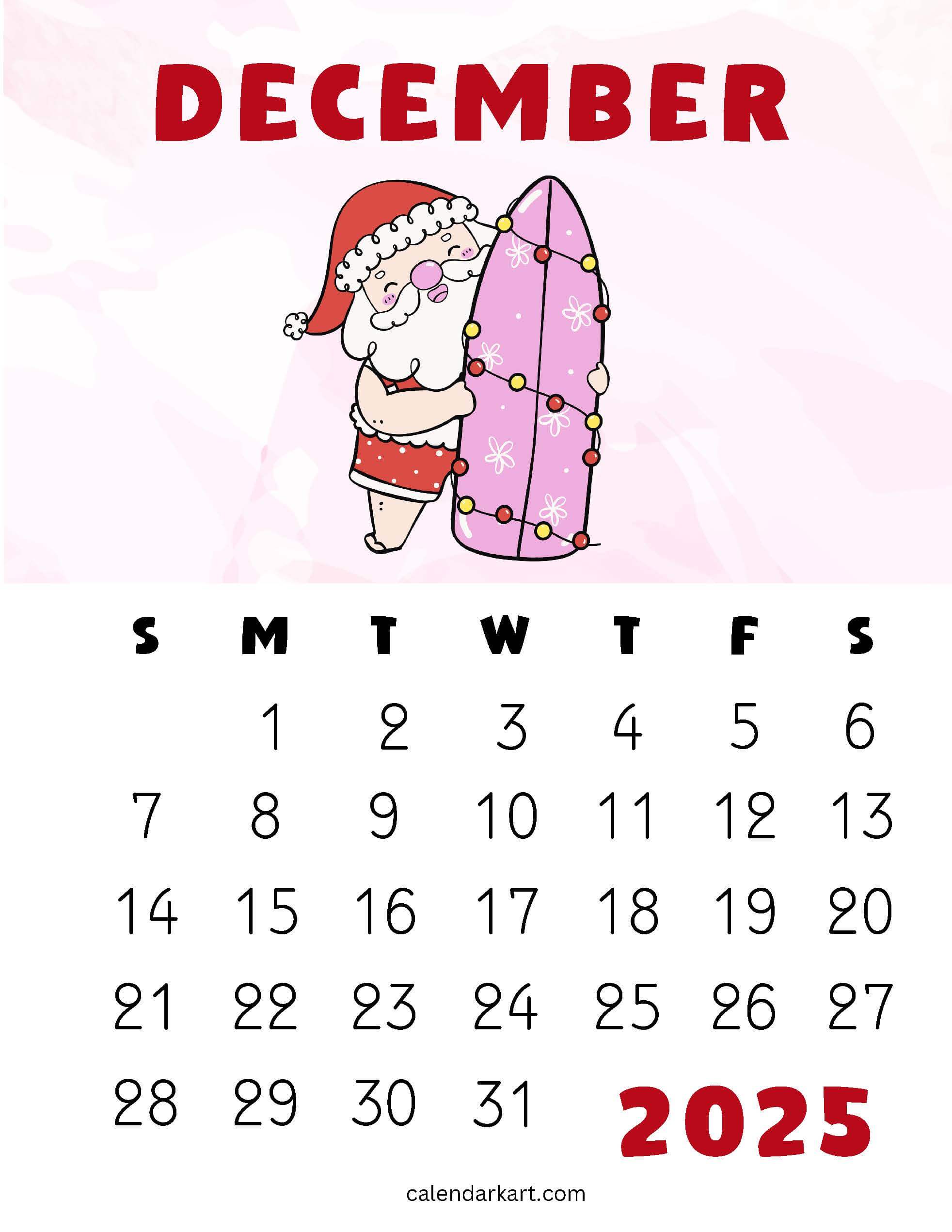 December 2025 Cute santa with Surfing Board 