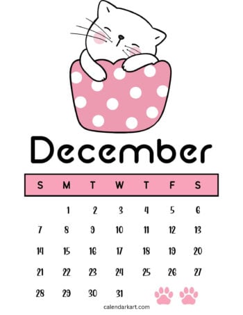 December 2025 Calendar cute cat