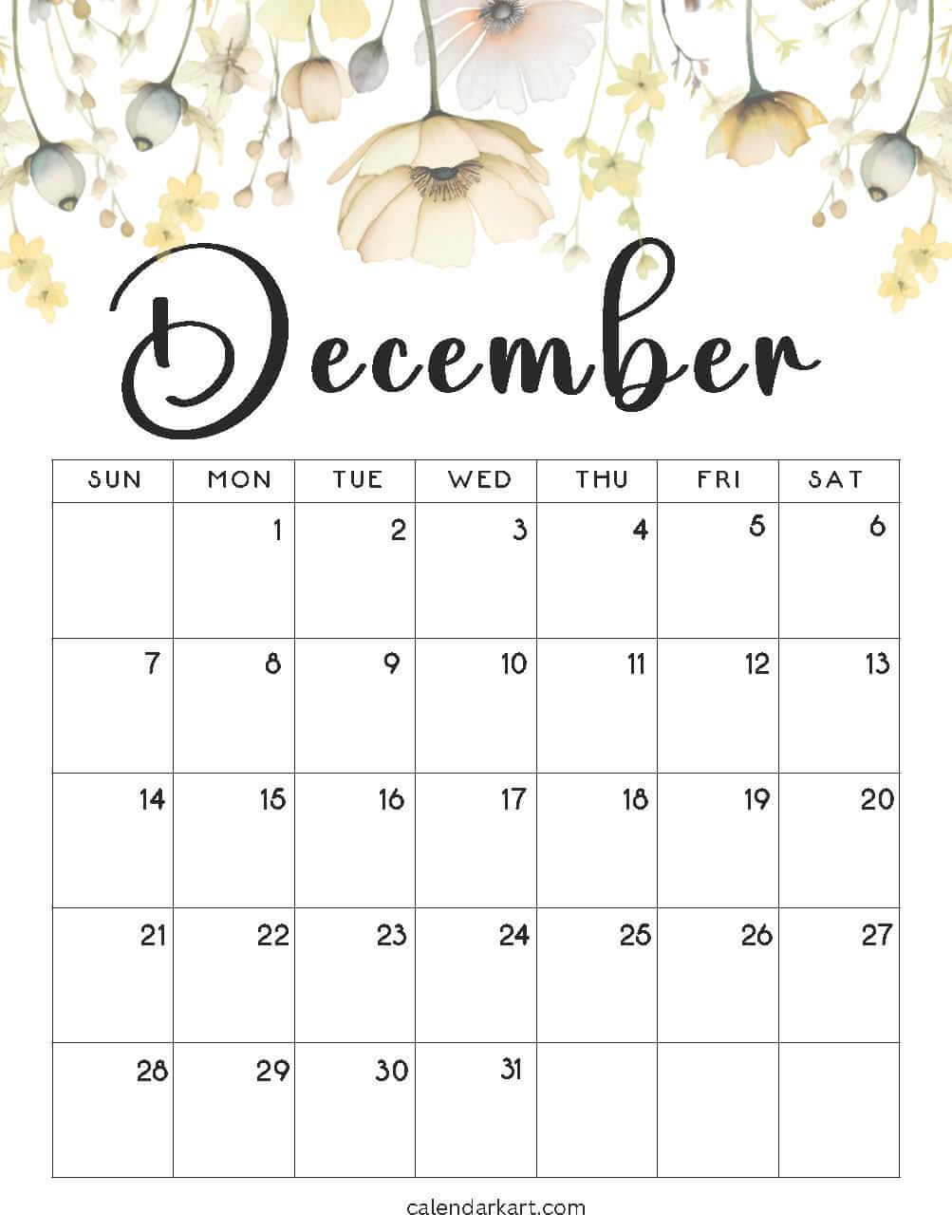 December 2025 Floral Themed Calendar 1