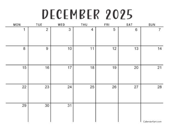 Monday Start December 2025 Standard