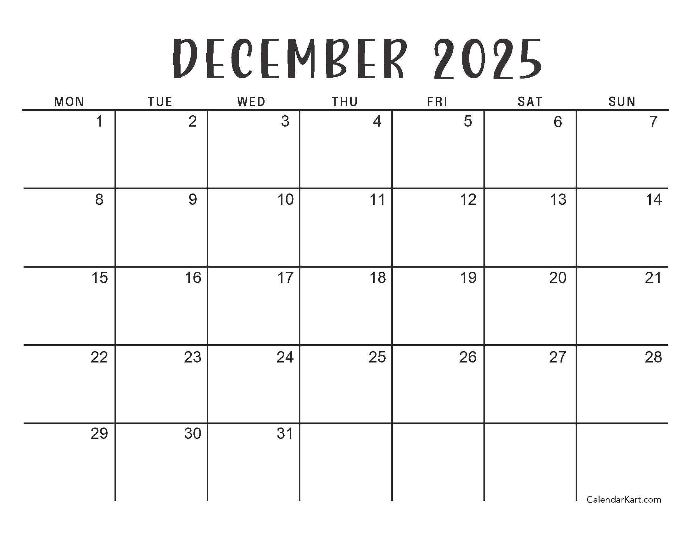 Monday Start December 2025 Standard