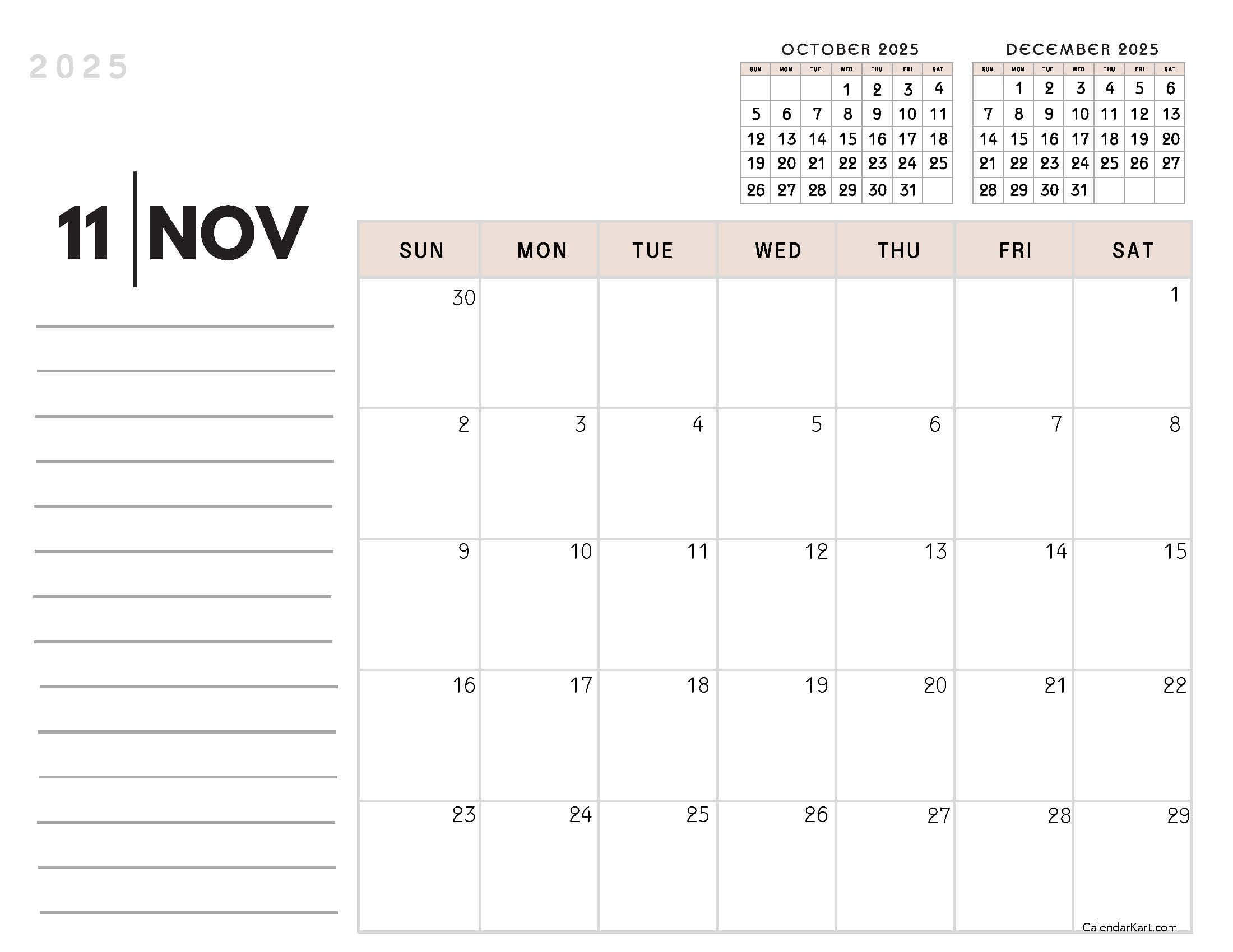November 2025 Calendar Planner Template