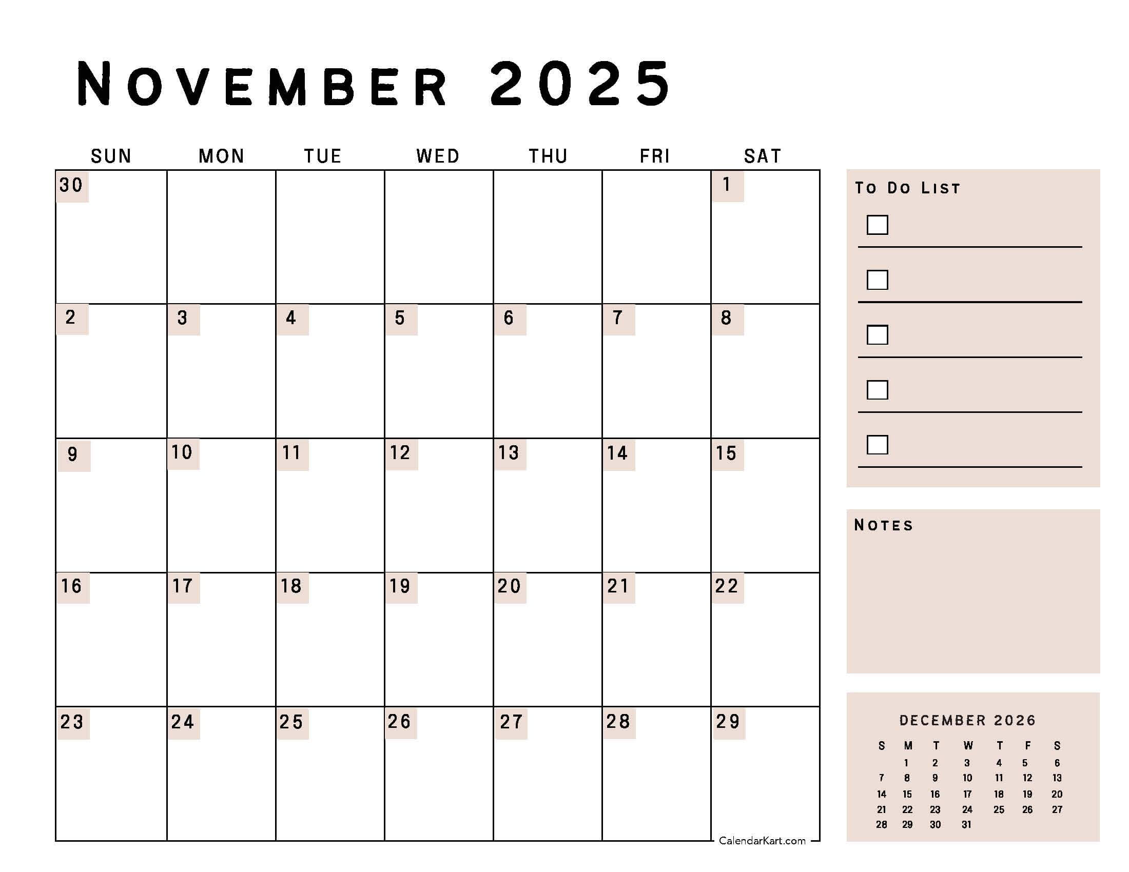 November 2025 Calendar Planner