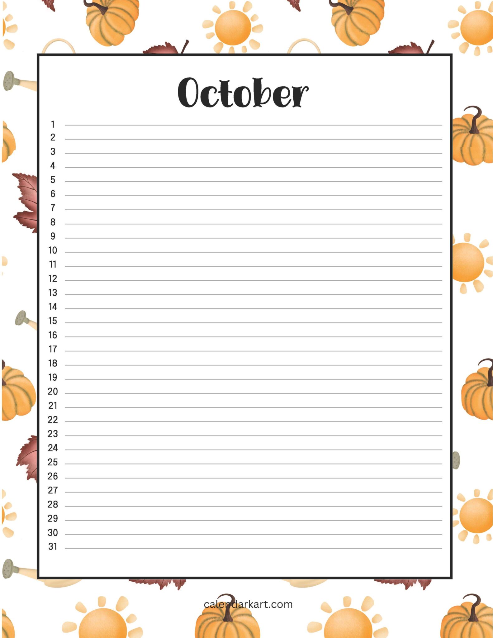 October Calendar With Notes Free Printable October 2025 Calendars | Calendarkart