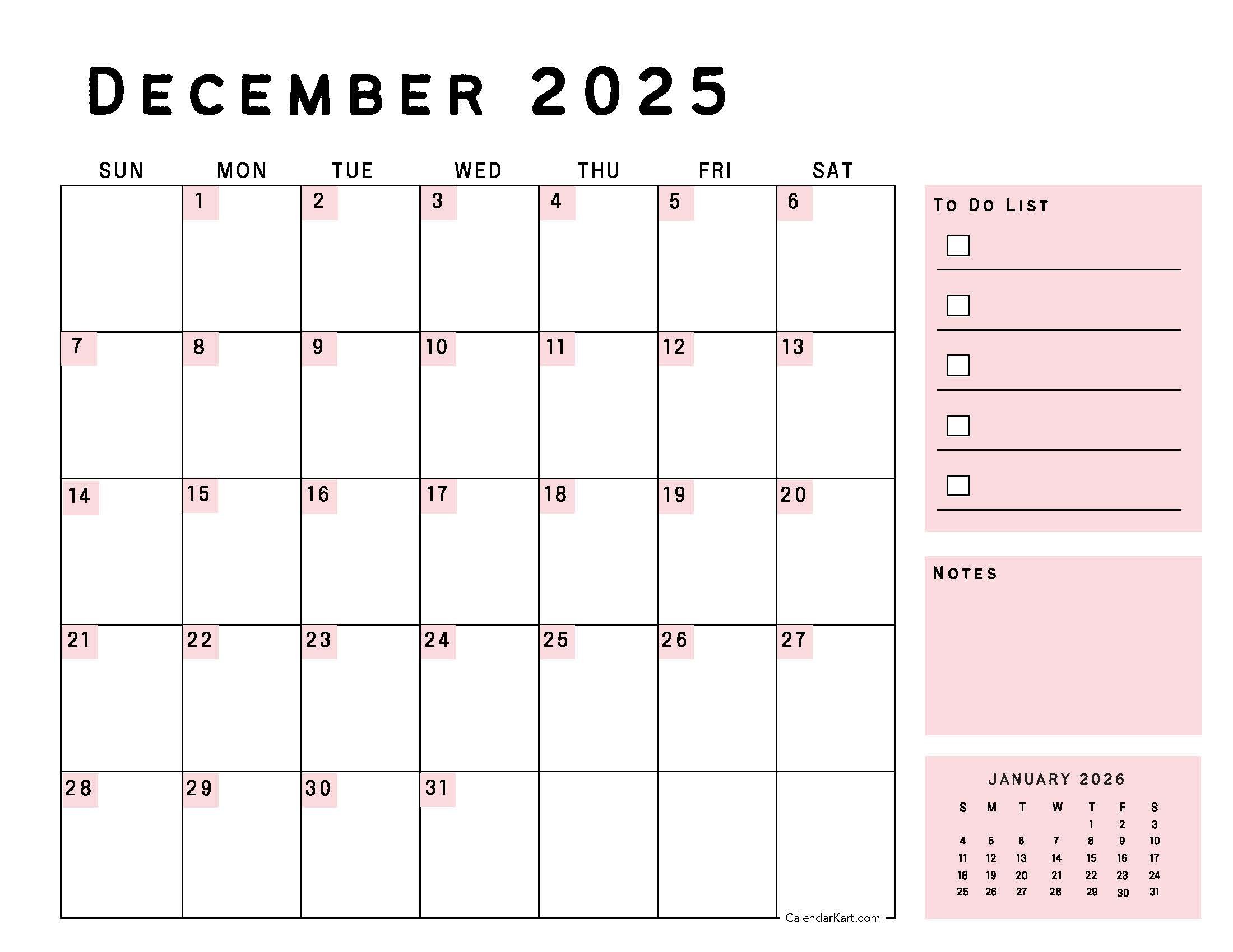 Printable December 2025 Planner