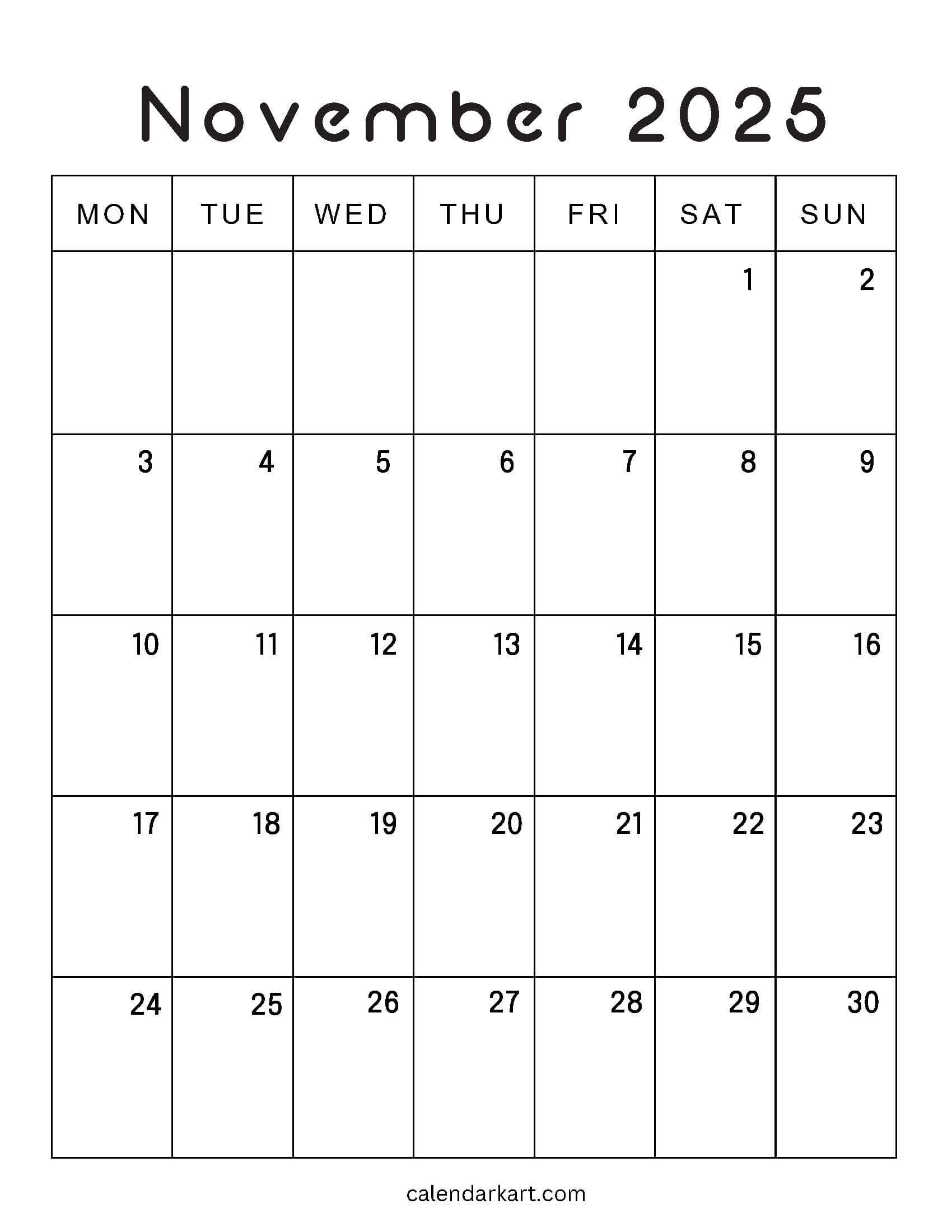 Printable November 2025 Calendar 1