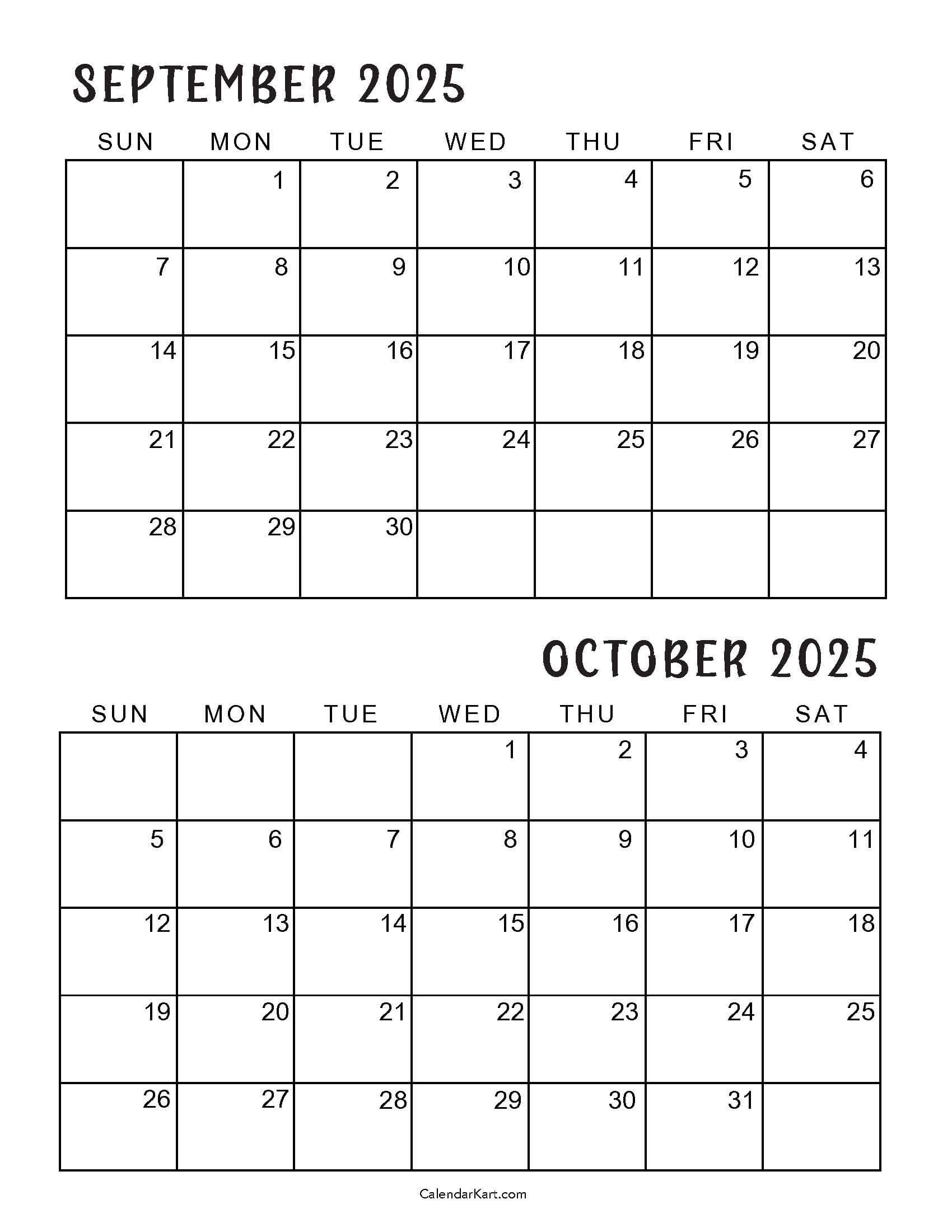 September October 2025 Calendar 9