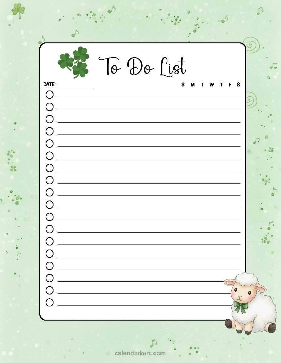 St Patrick's Day themed To Do List