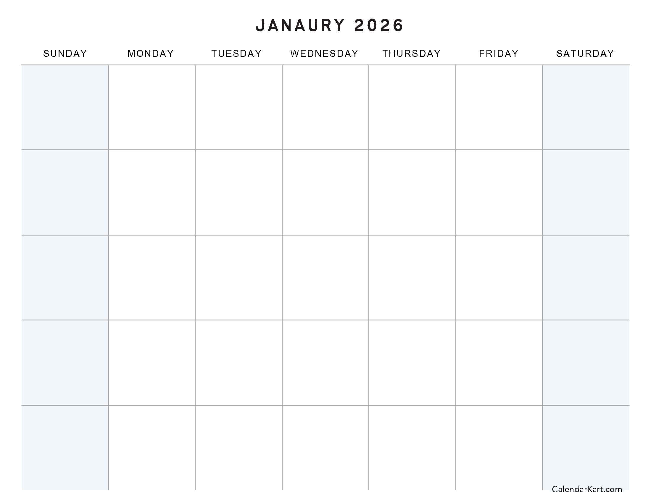 January 2026 Calendar Blank 6