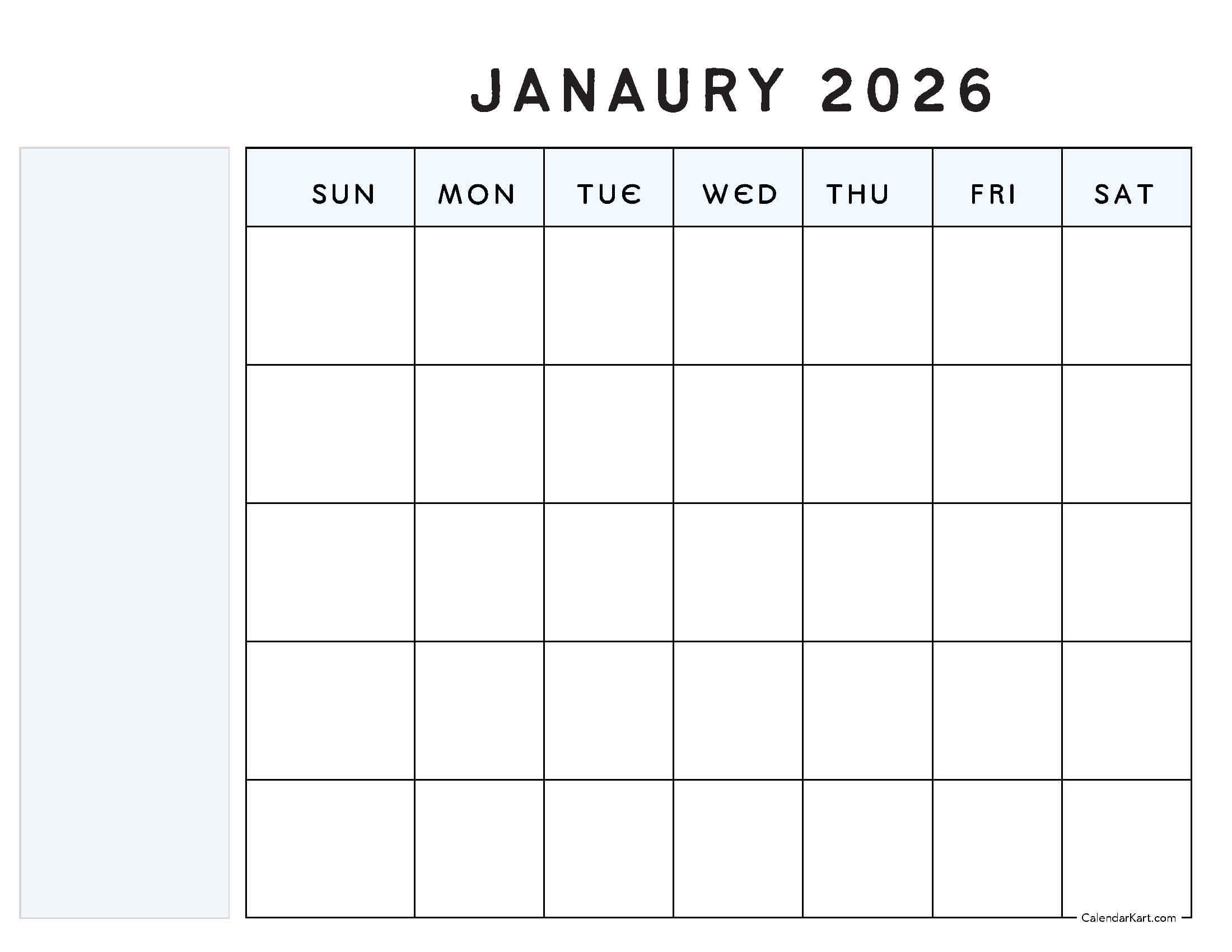 January 2026 Calendar Blank 7