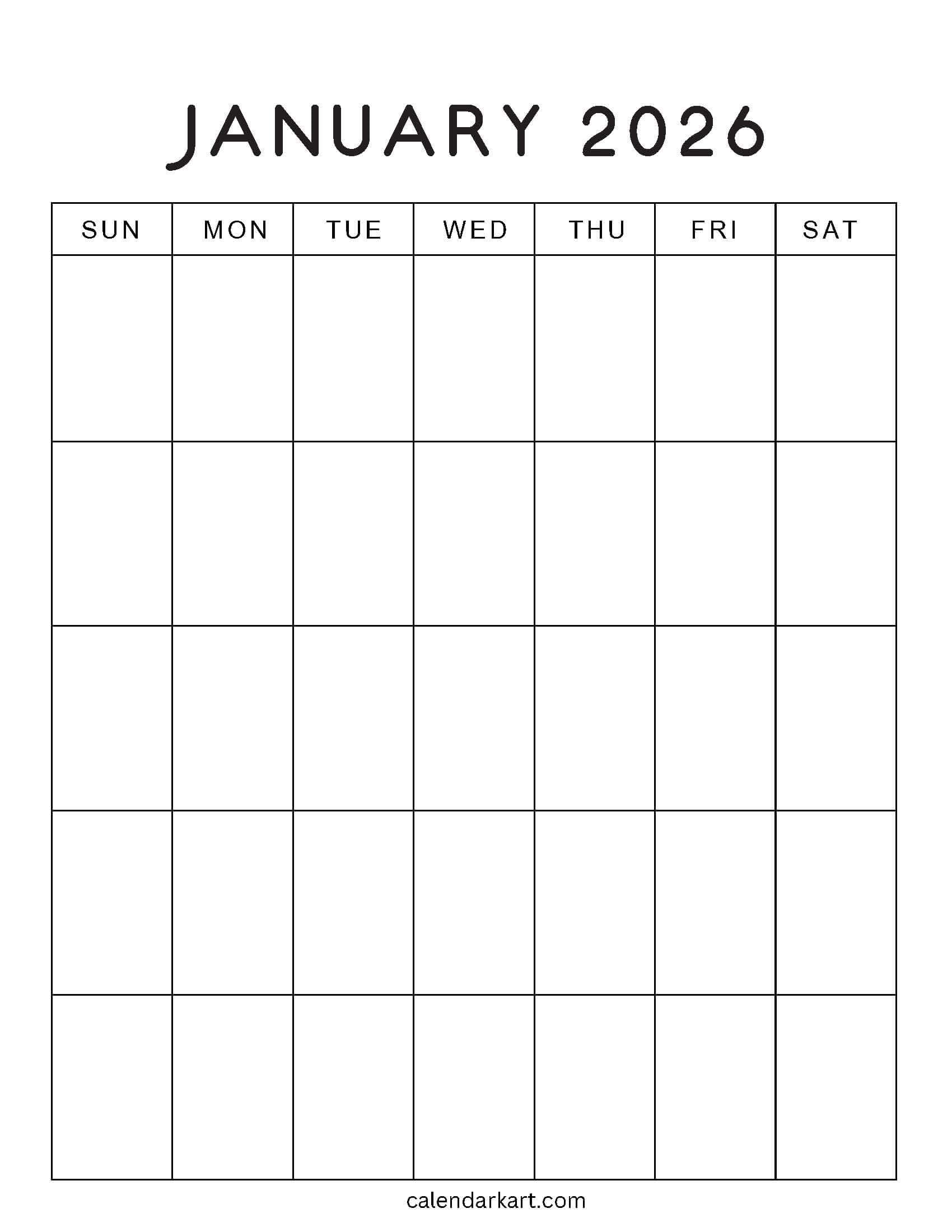 January 2026 Calendar Blank