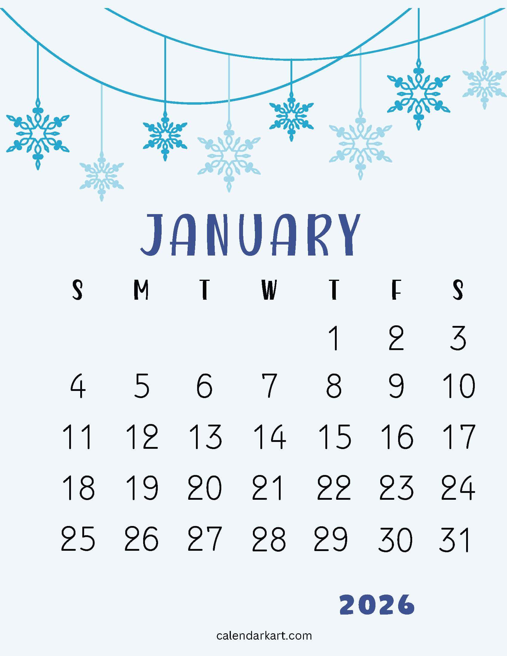 January 2026 Calendar Cute 1