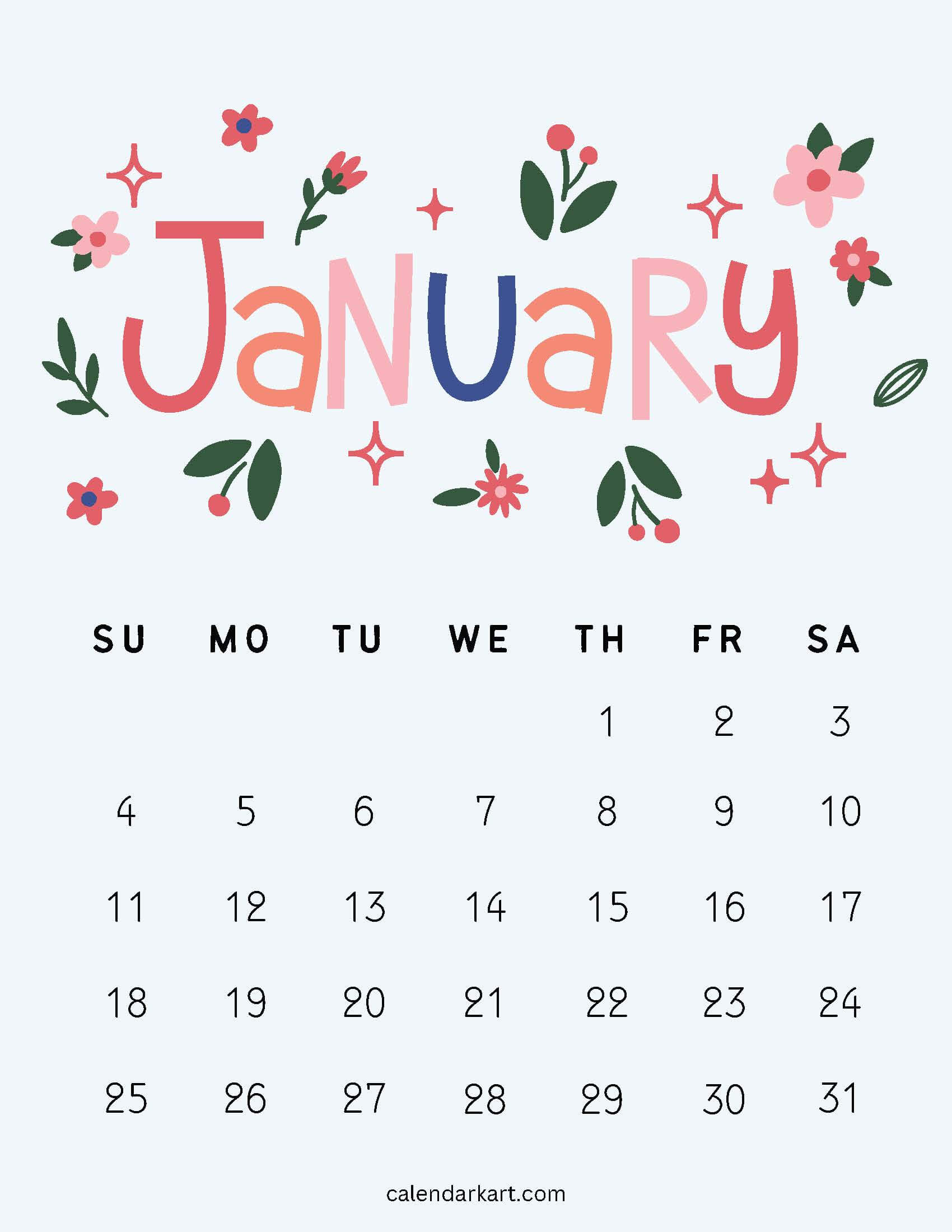 January 2026 Calendar Cute 2