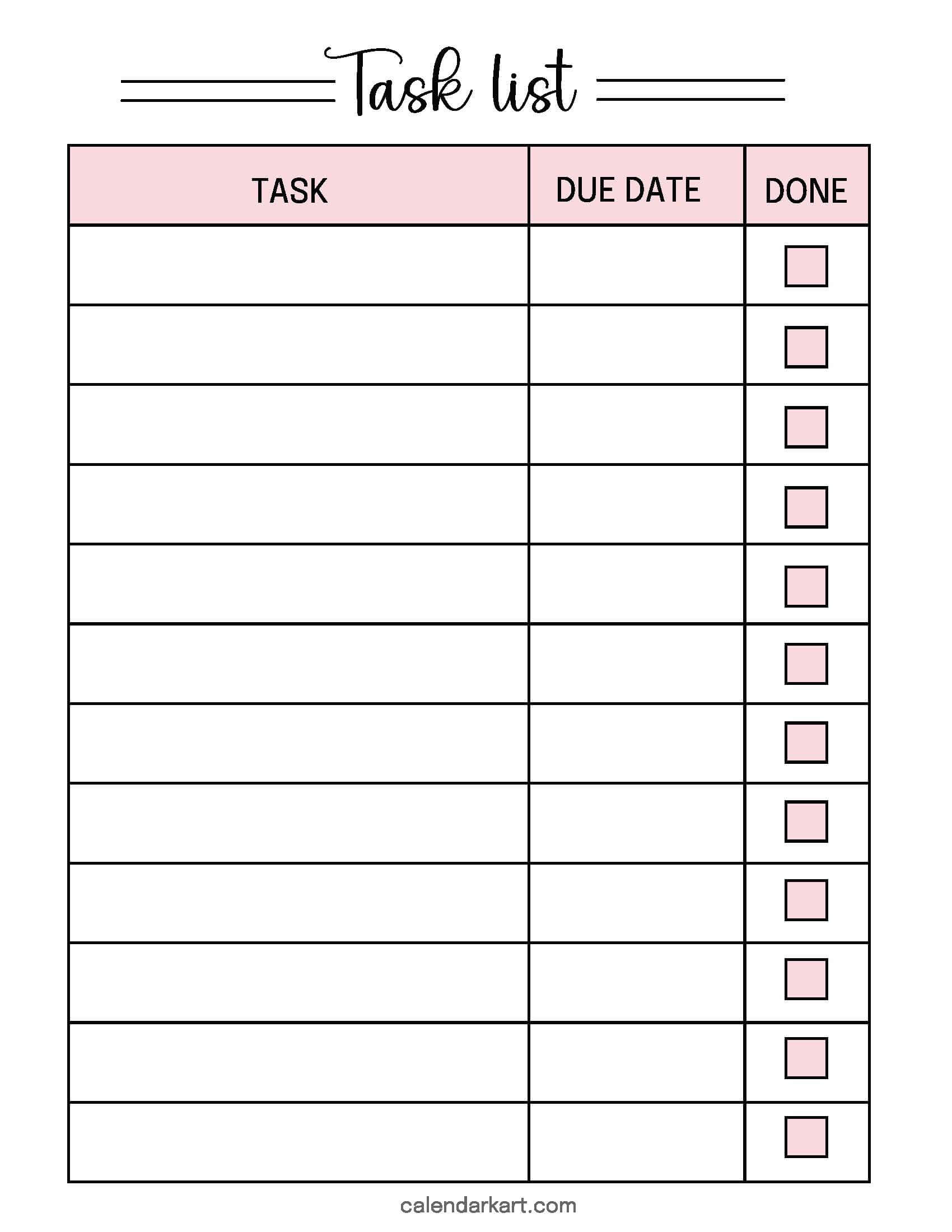 Task List Template Colored